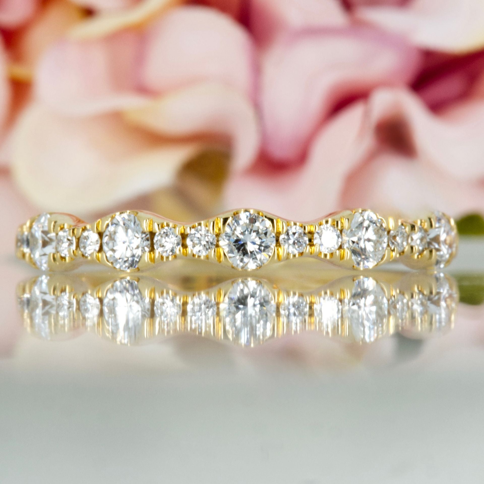 18ct Yellow Gold 0.42ct Round Brilliant Cut Diamond Claw Set Half Eternity Ring