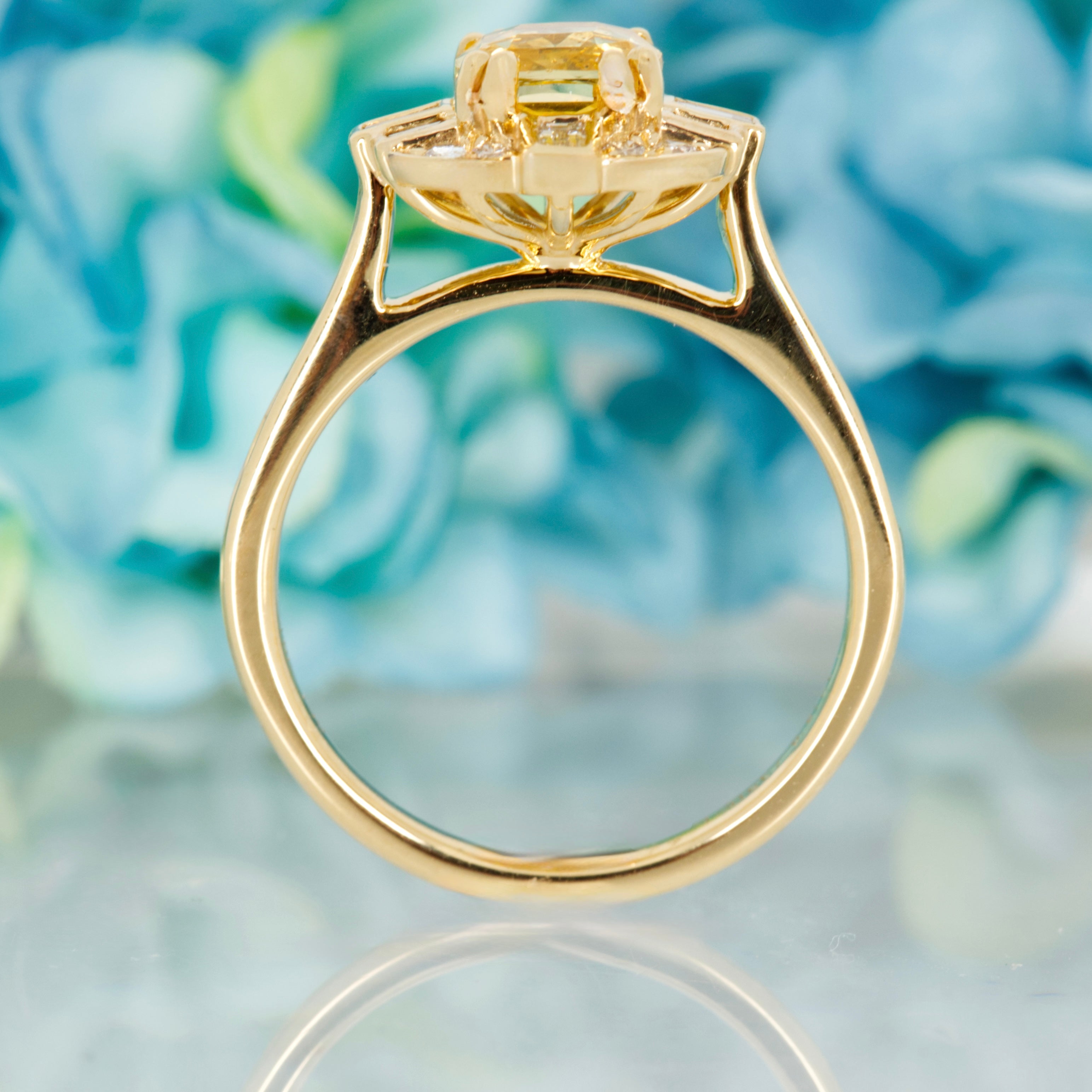 18ct Yellow Gold Cushion Cut Yellow Sapphire & Diamond Cluster Ring