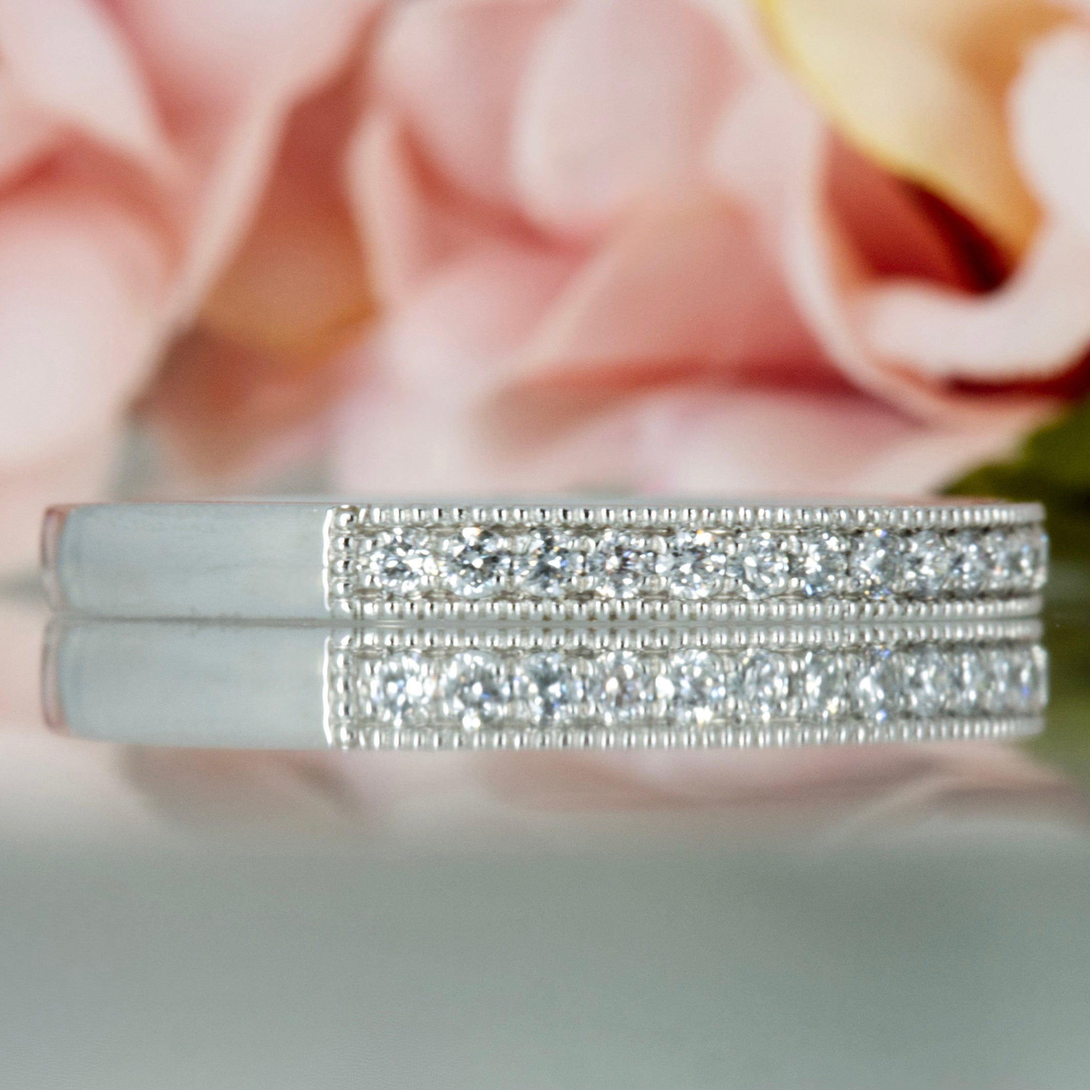 Platinum 0.21ct Round Brilliant Cut Diamond Millgrain Edged Channel Set Half Eternity Ring