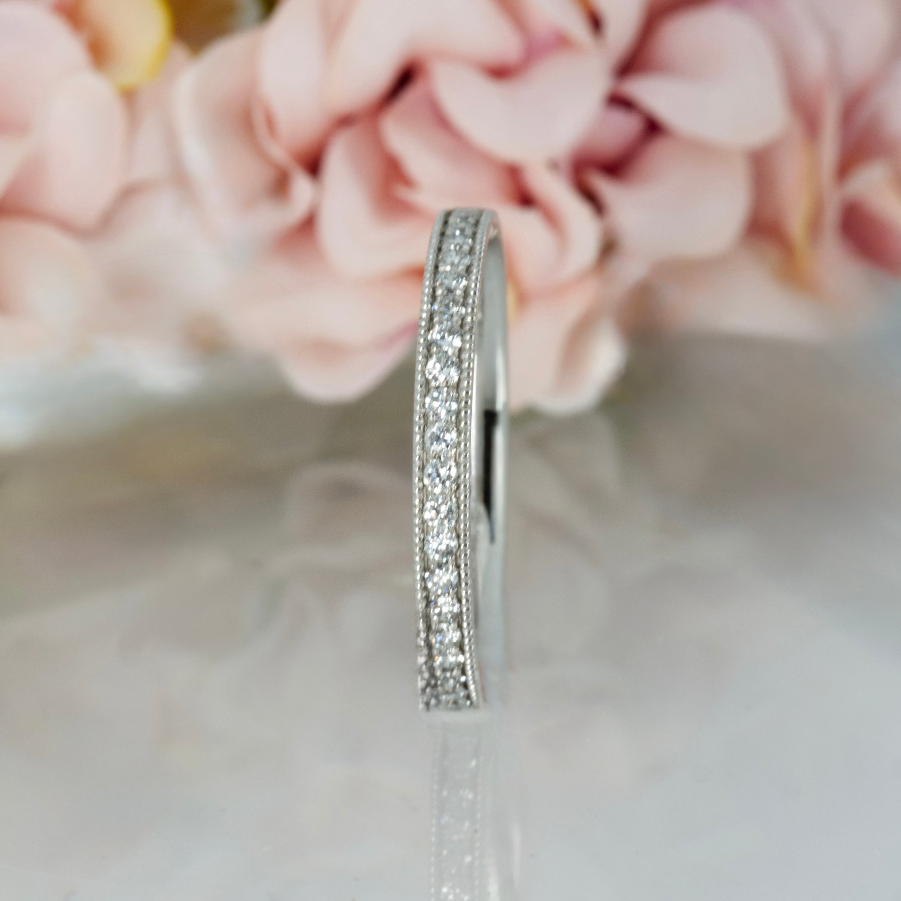 Platinum 0.21ct Round Brilliant Cut Diamond Millgrain Edged Channel Set Half Eternity Ring