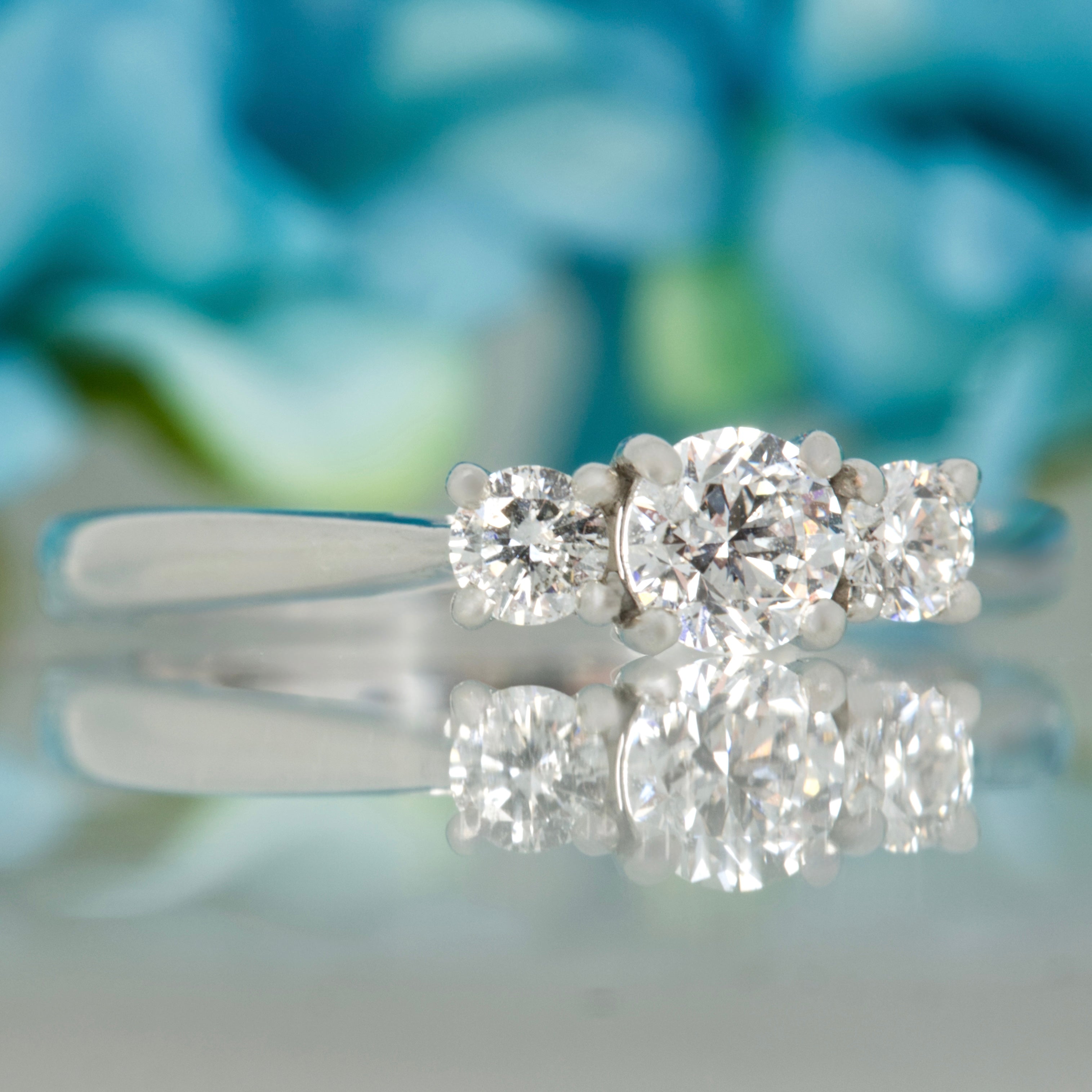 Platinum 0.50ct Round Brilliant Cut Diamond Claw Set Trilogy Ring