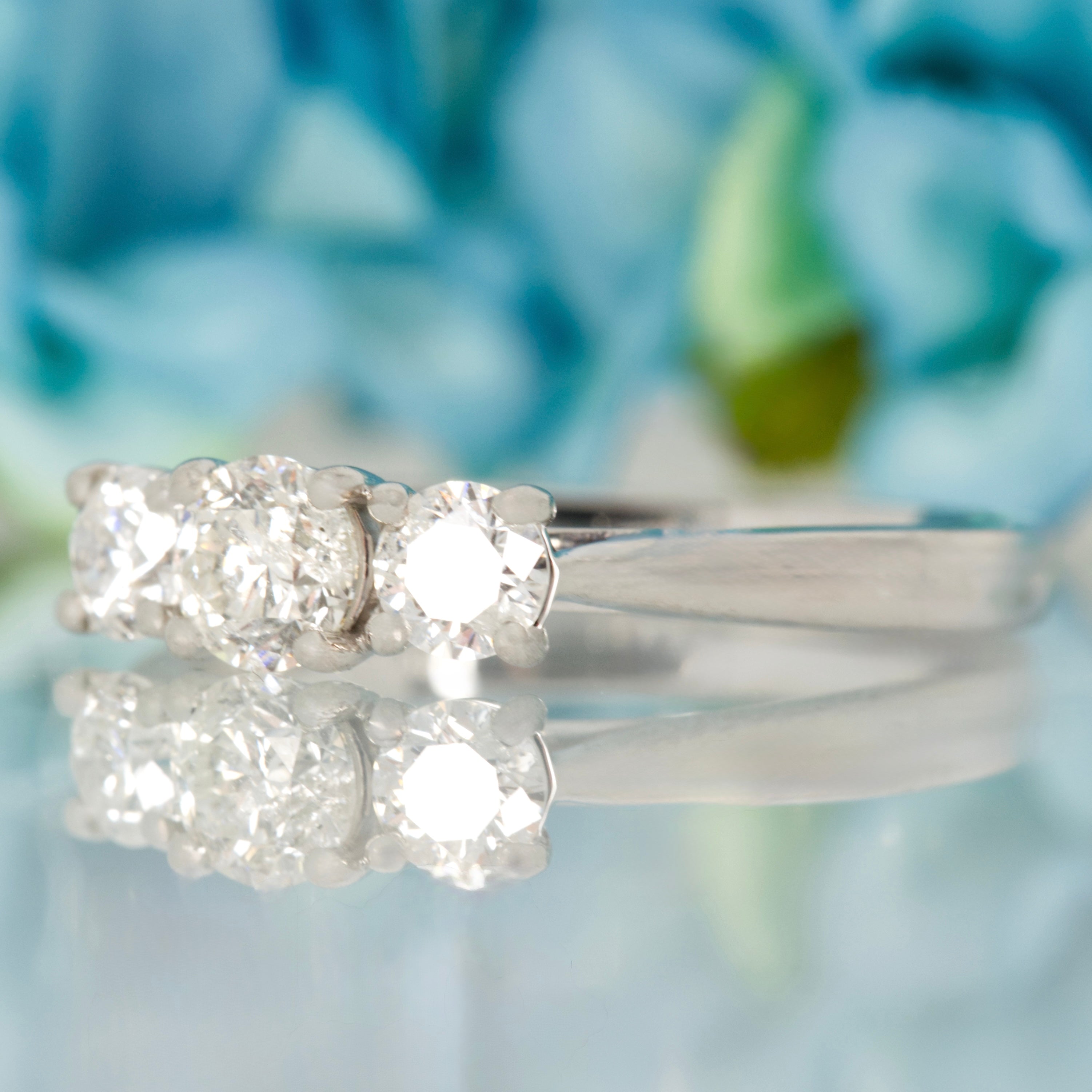 Platinum 0.50ct Round Brilliant Cut Diamond Claw Set Trilogy Ring