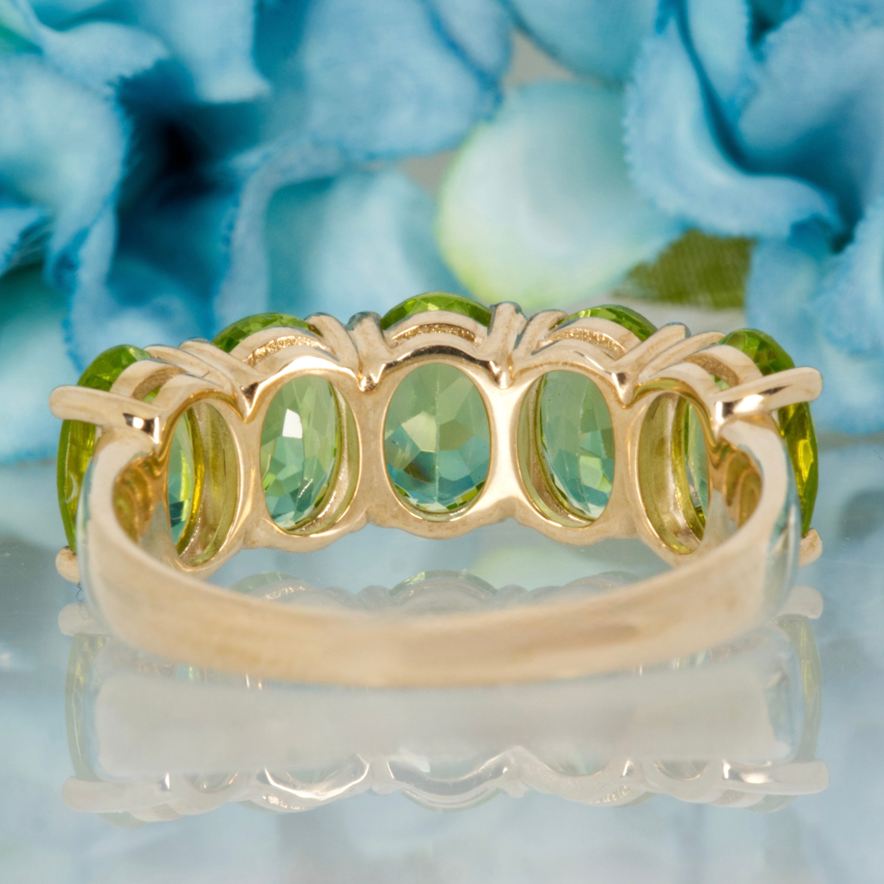9ct Yellow Gold Oval Cut Peridot Five Stone Half Eternity Ring