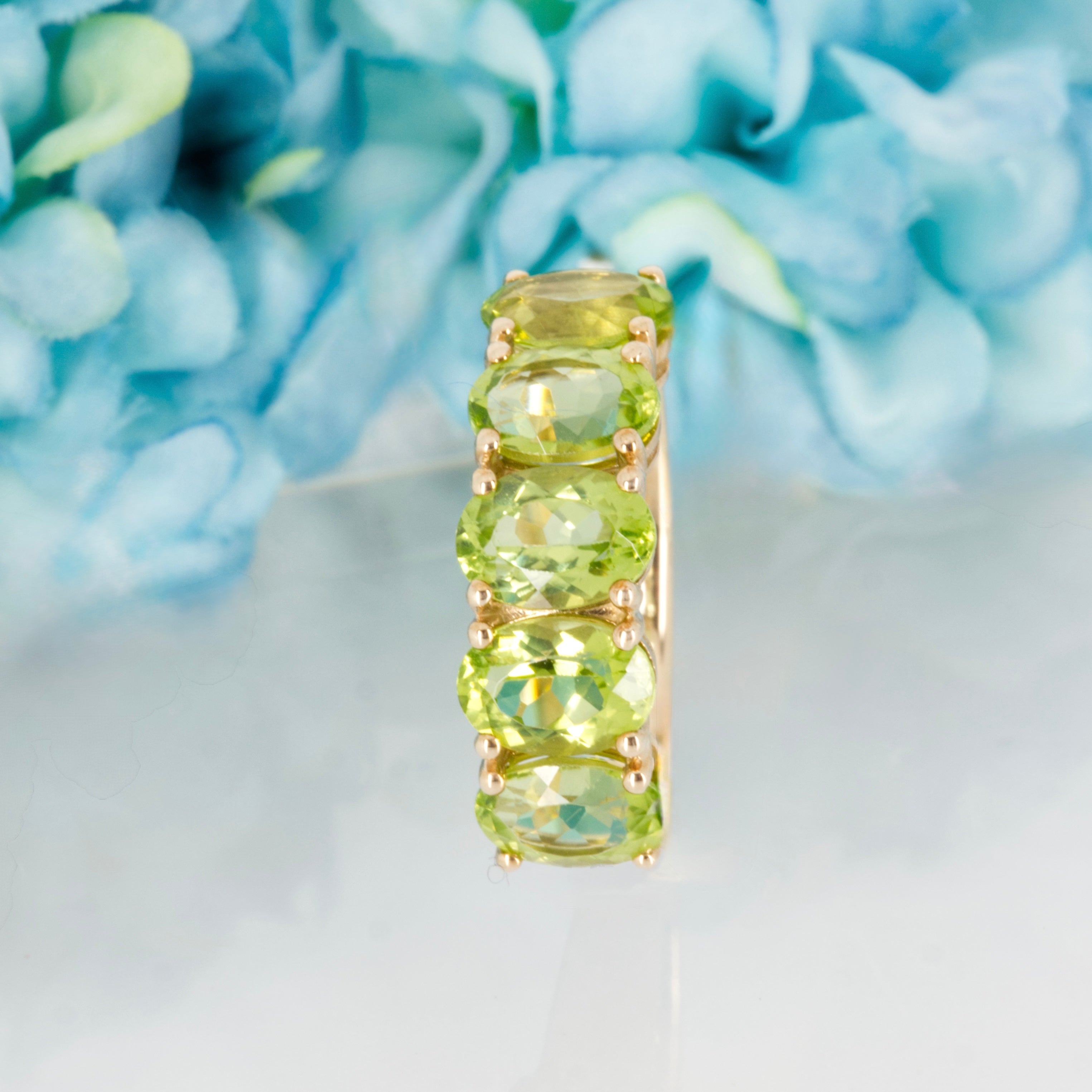 9ct Yellow Gold Oval Cut Peridot Five Stone Half Eternity Ring