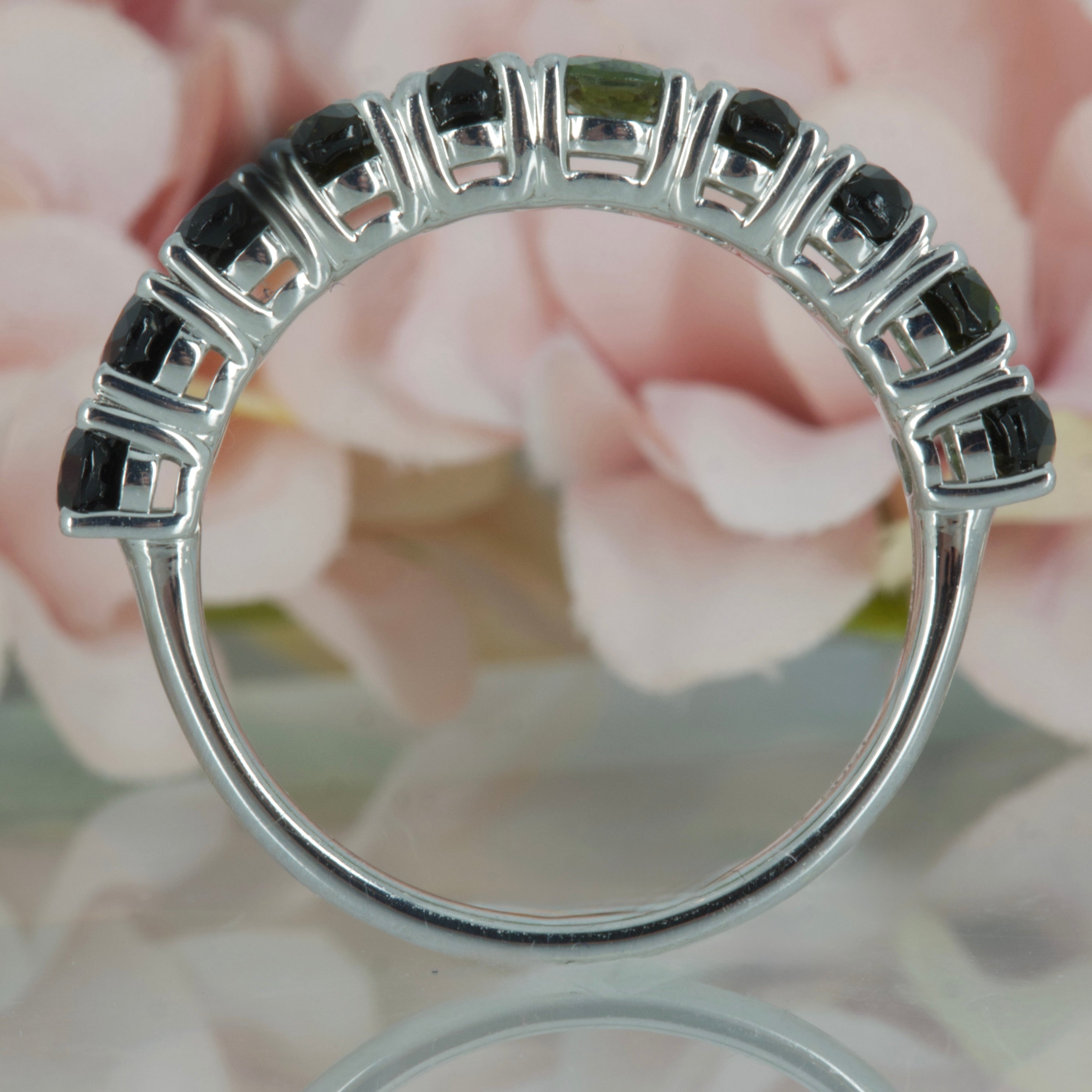 9ct White Gold Oval Cut Green Tourmaline Ten-Stone Half Eternity Ring