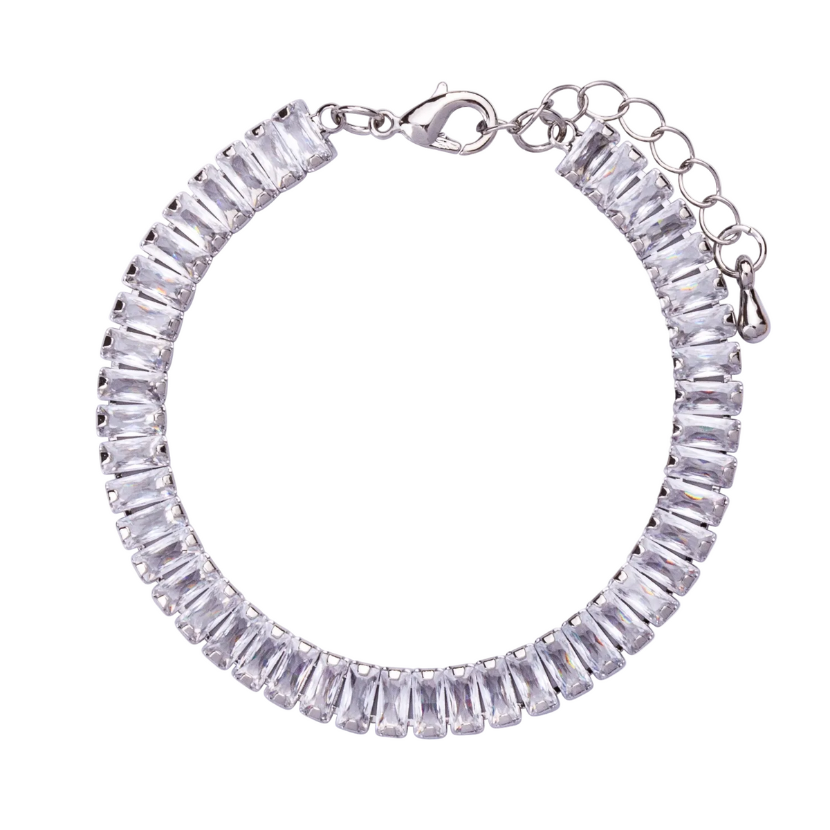 Rhodium Plated Baguette Cut Cubic Zirconia Set Tennis Bracelet