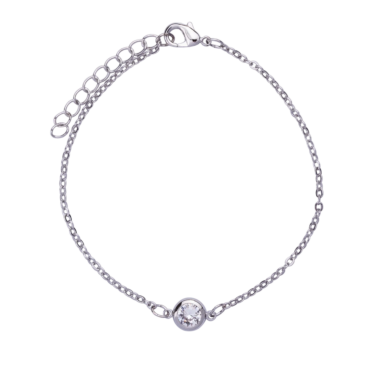 Rhodium Plated Round Cut Cubic Zirconia Set Bracelet