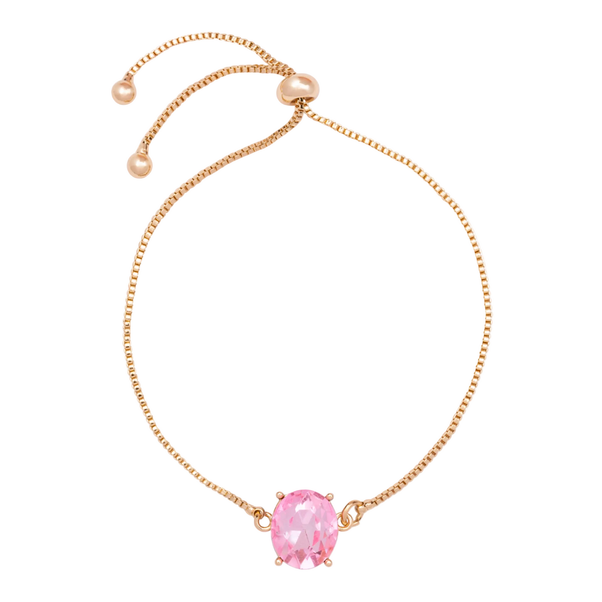 Gold Plated Oval Cut Pink Cubic Zirconia Set Bracelet