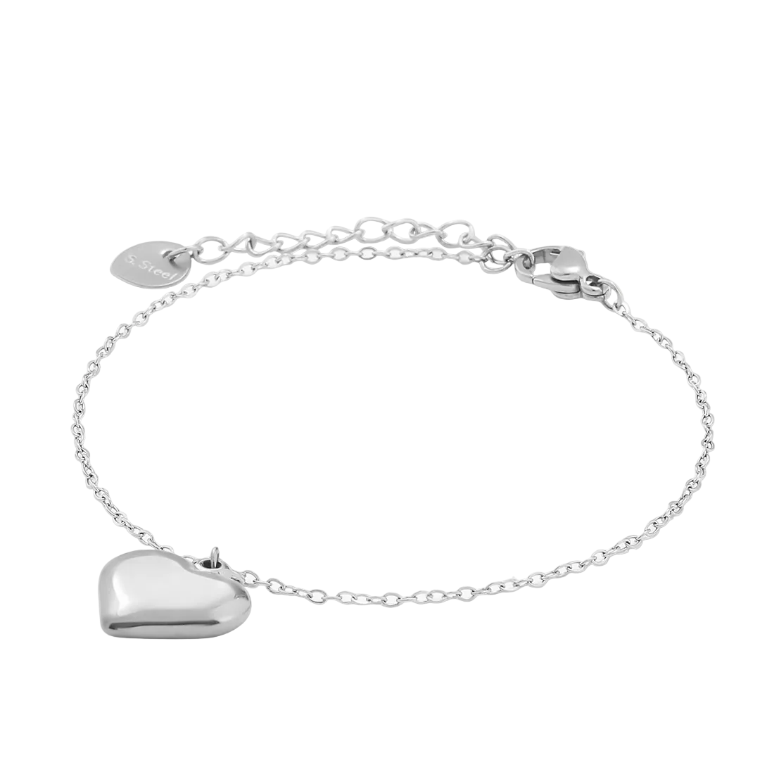 Rhodium Plated Heart Bracelet