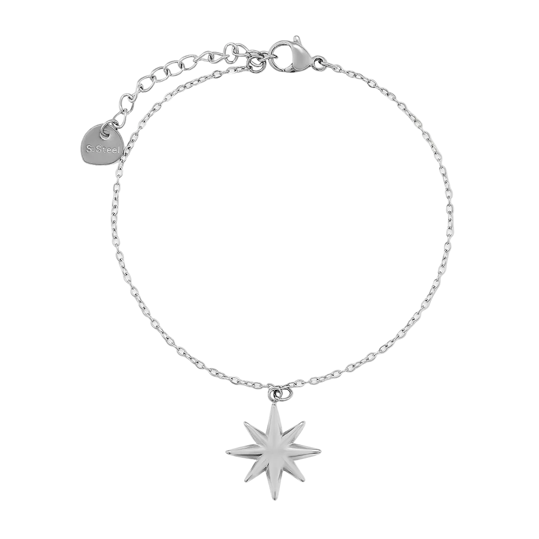 Rhodium Plated Star Charm Bracelet