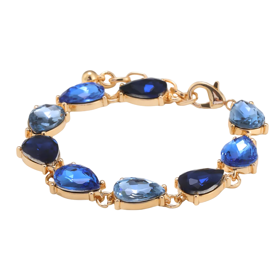 Gold Plated Pear Cut Blue Cubic Zirconia Set Bracelet