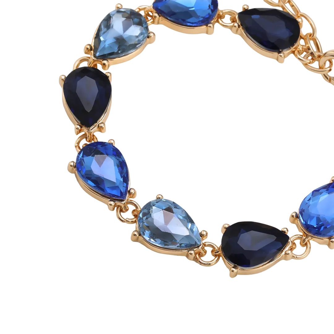 Gold Plated Pear Cut Blue Cubic Zirconia Set Bracelet