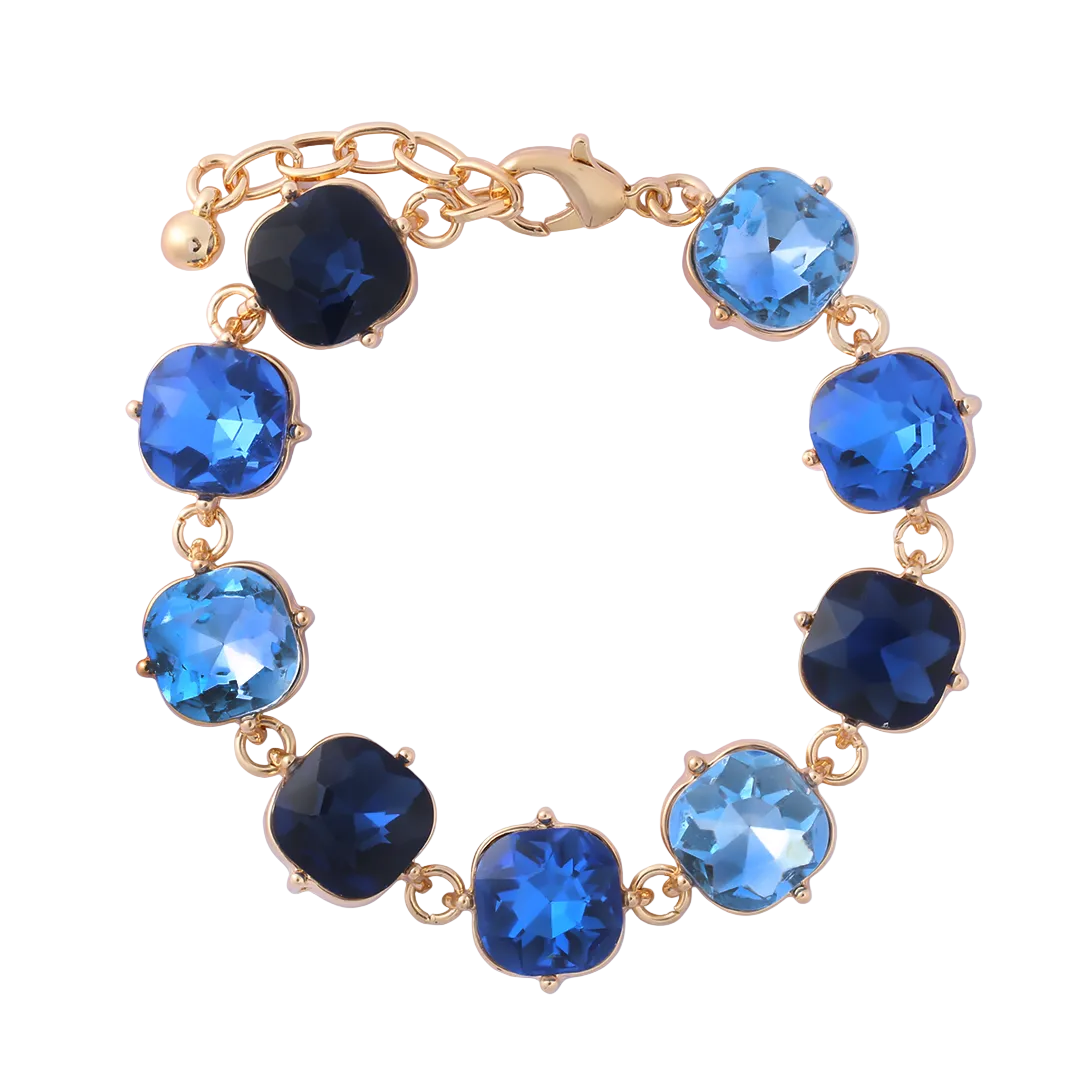 Gold Plated Cushion Cut Blue Cubic Zirconia Set Bracelet