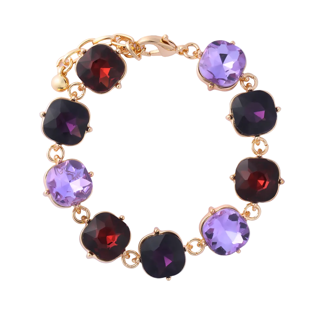 Gold Plated Cushion Shaped Purple & Dark Red Cubic Zirconia Set Bracelet
