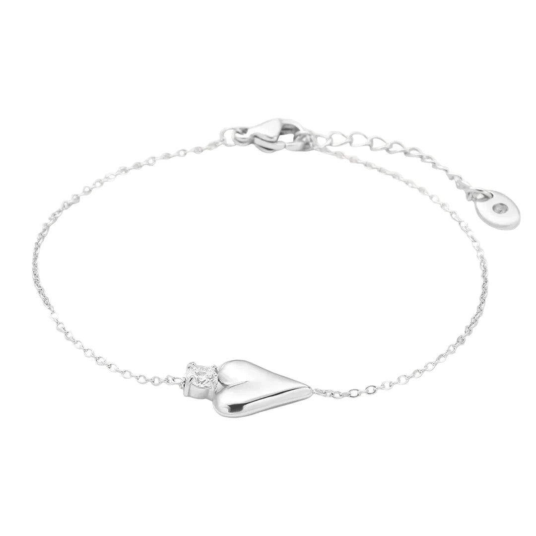 Rhodium Plated Heart & Cubic Zirconia Set Bracelet
