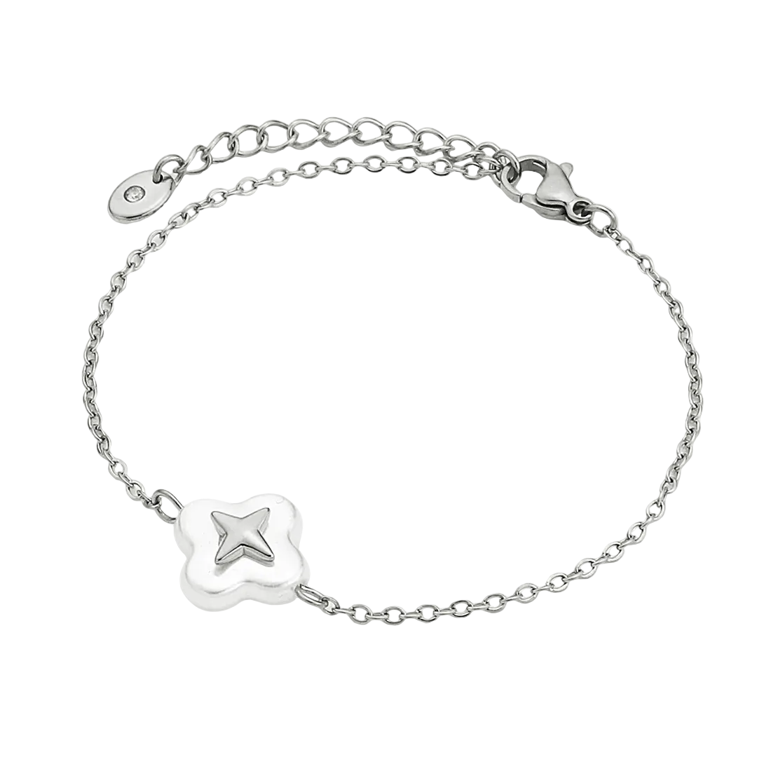 Rhodium Plated Mother-Of-Pearl Clover Bracelet