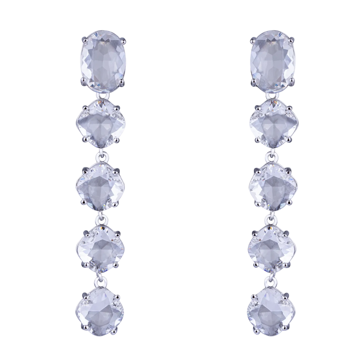 Rhodium Plated Oval & Cushion Shaped Cubic Zirconia Set Drop Earrings