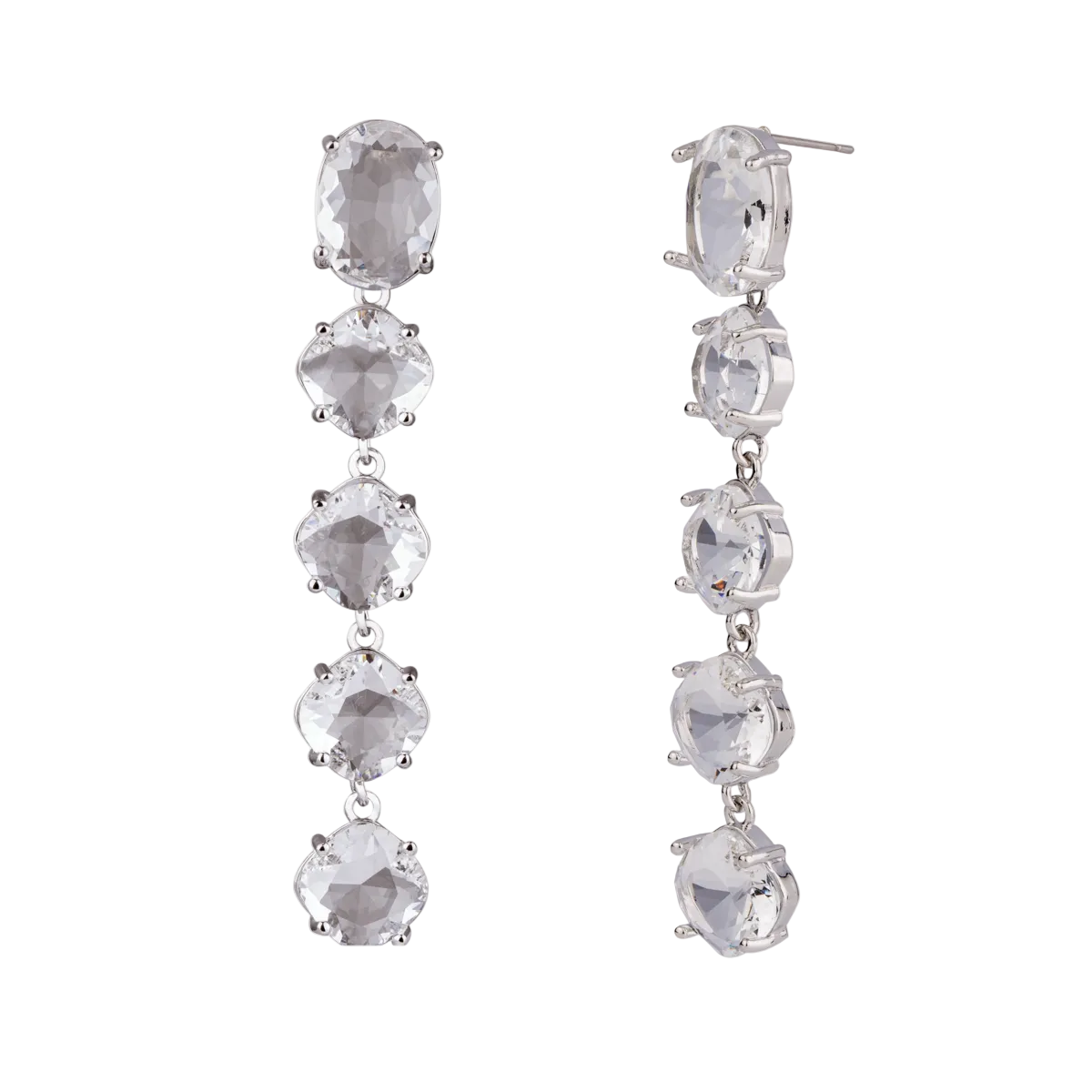 Rhodium Plated Oval & Cushion Shaped Cubic Zirconia Set Drop Earrings
