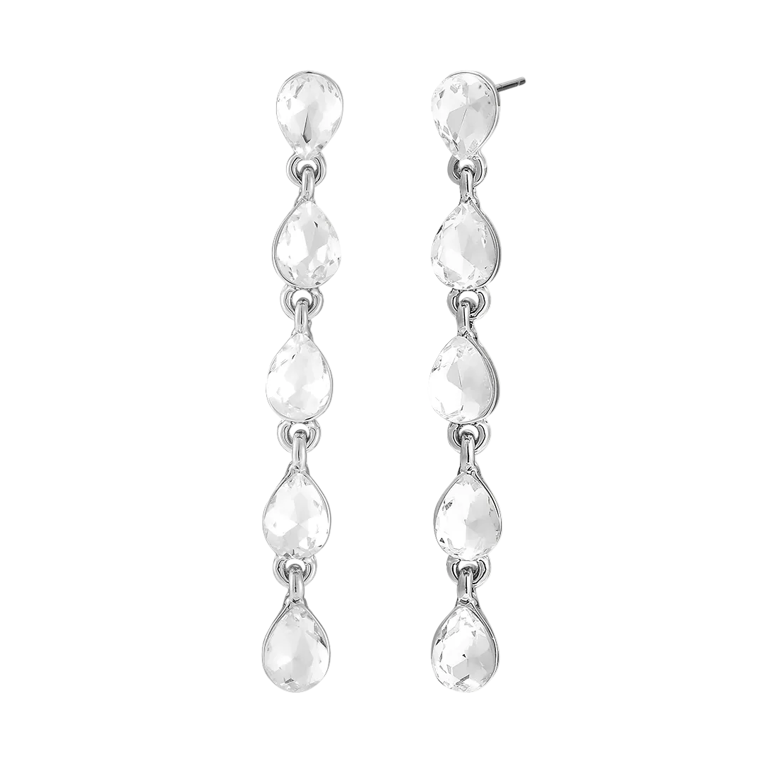 Rhodium Plated Pear Cut Cubic Zirconia Drop Earrings