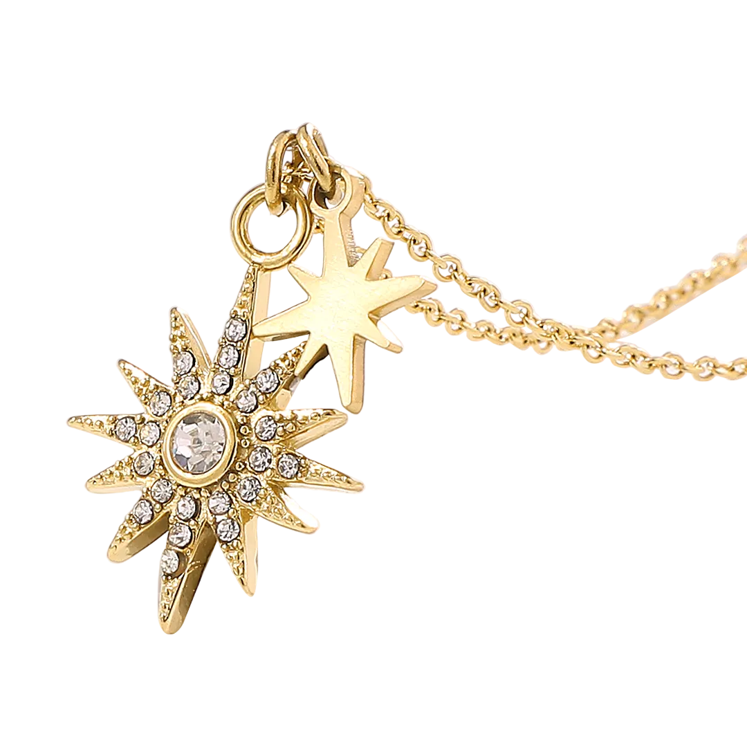 Gold Plated Cubic Zirconia Set Star Pendant & Chain