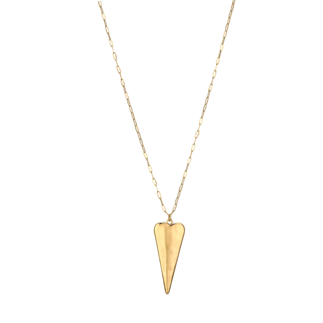 Gold Plated Elongated Heart Pendant & Chain
