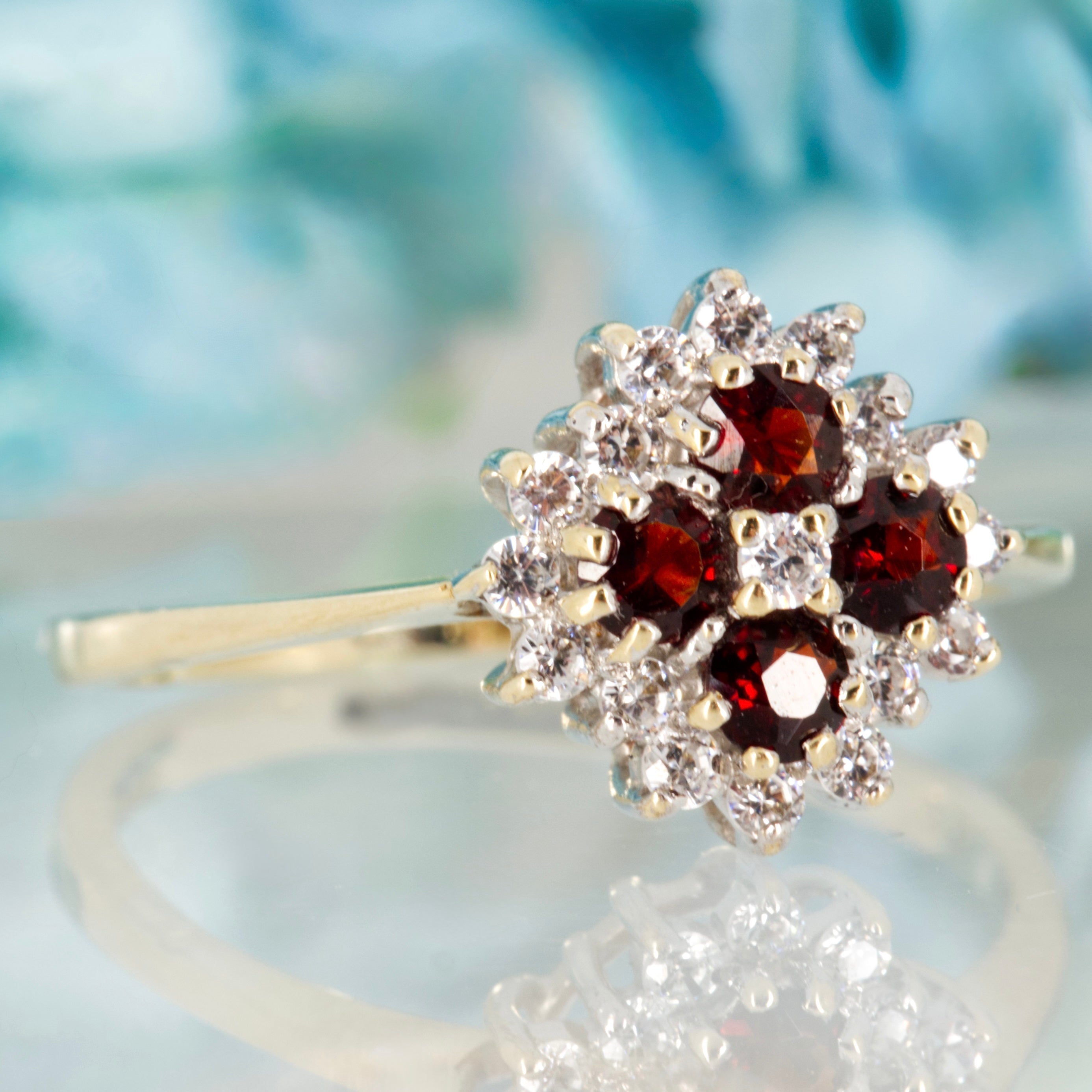Pre-Loved 9ct Yellow Gold Red & White Cubic Zirconia Cluster Ring