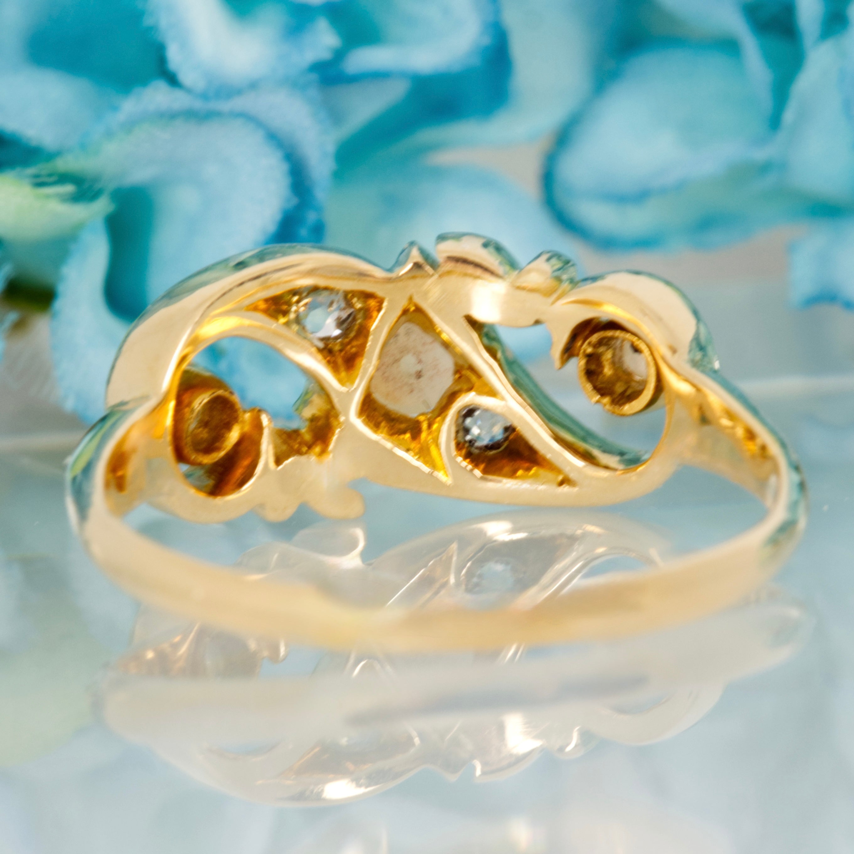 Antique 18ct Yellow Gold Pearl & Round Cut Diamond Dress Ring, hallmarked Chester 1903