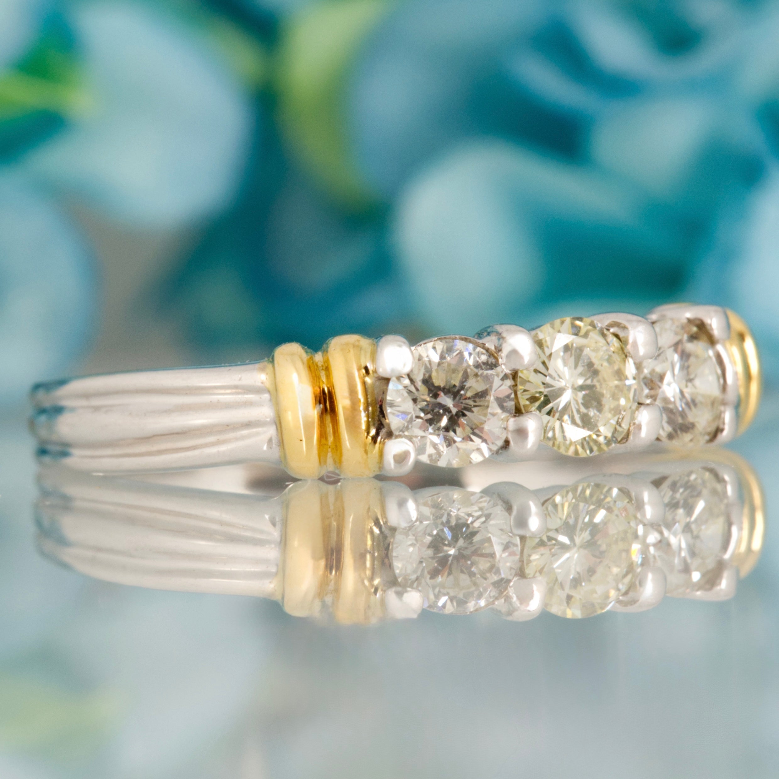Pre-Loved 18ct Yellow & White Gold Round Brilliant Cut Diamond Trilogy Ring