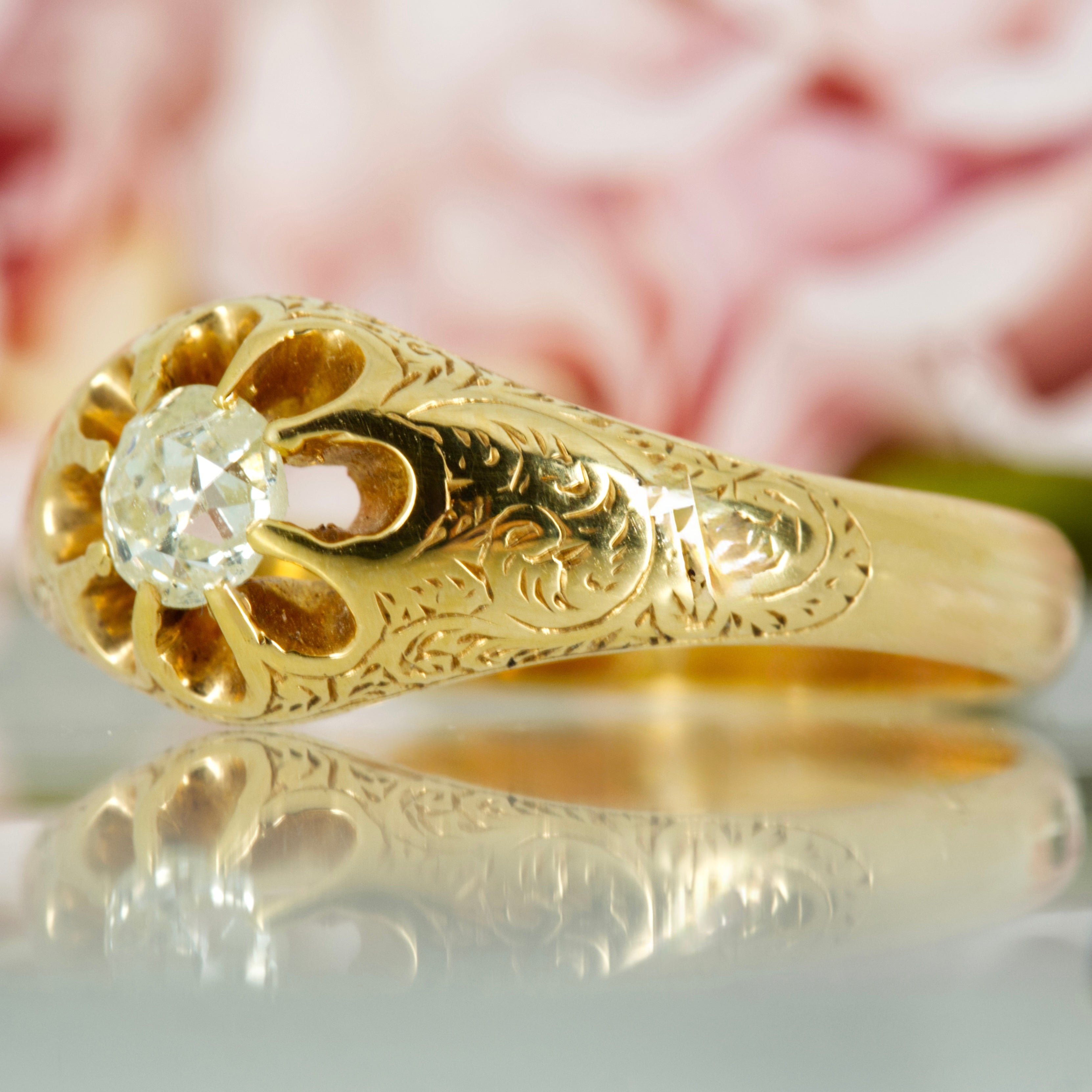 Antique 18ct Yellow Gold Old Round Cut Diamond Solitaire Ring, hallmarked Chester 1900