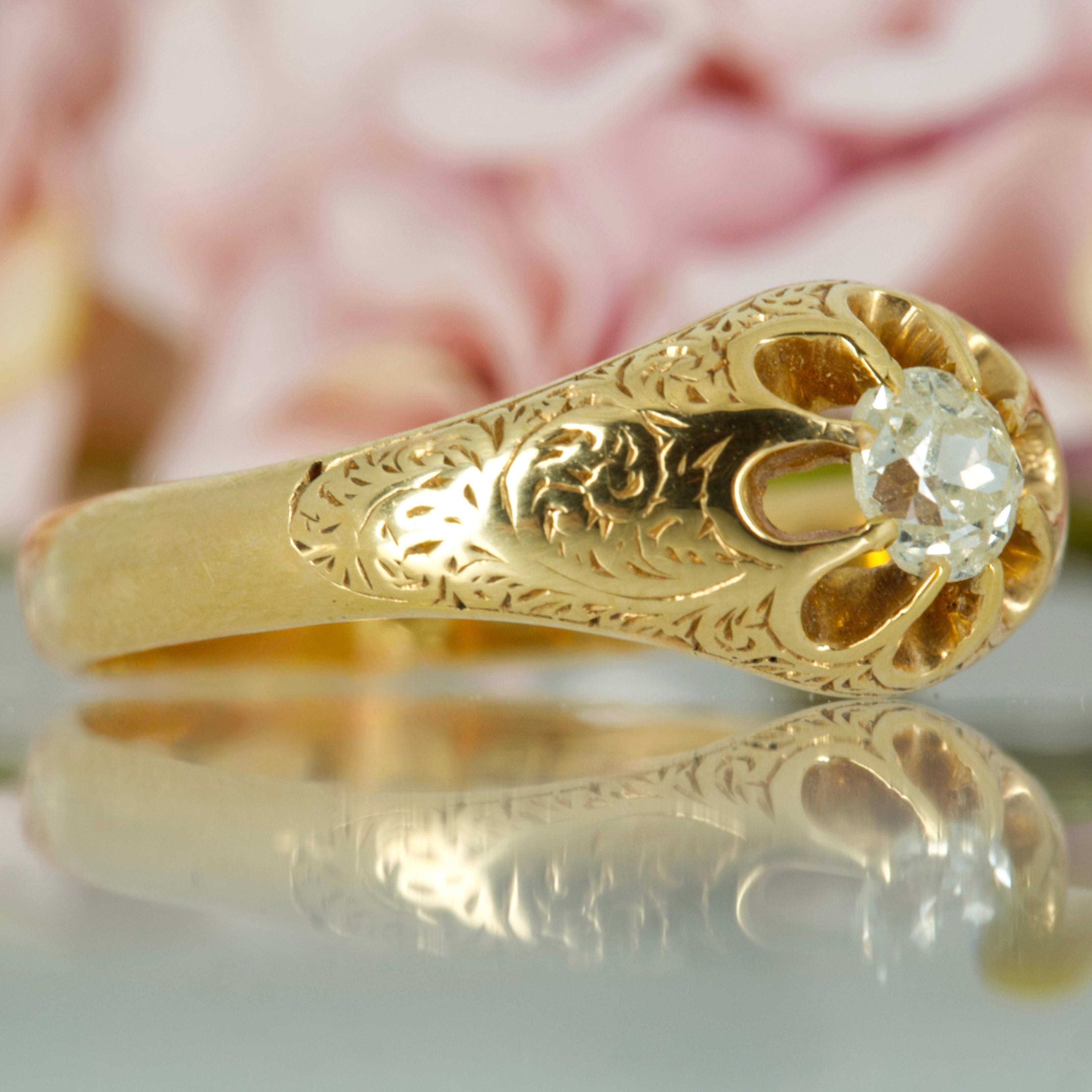 Antique 18ct Yellow Gold Old Round Cut Diamond Solitaire Ring, hallmarked Chester 1900