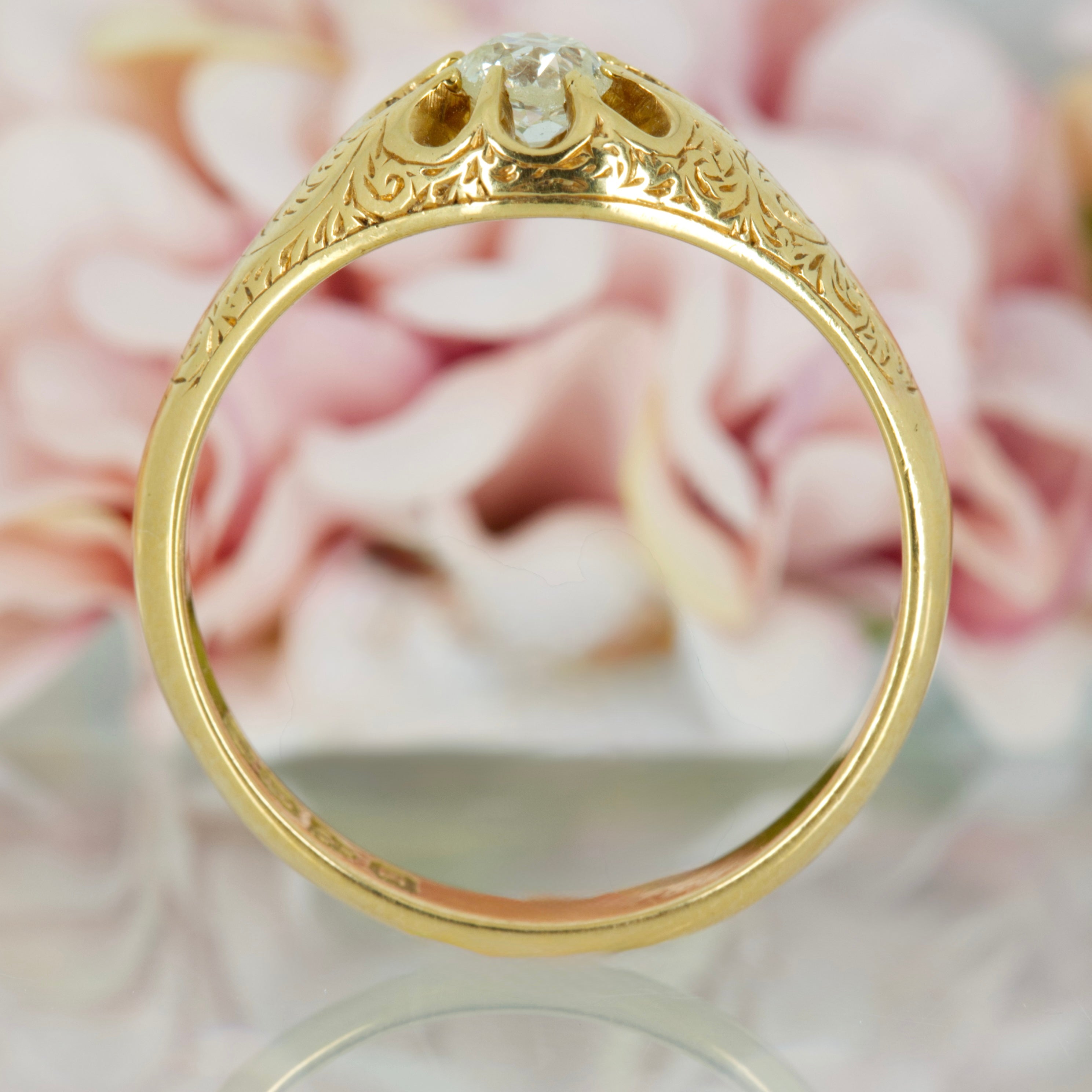 Antique 18ct Yellow Gold Old Round Cut Diamond Solitaire Ring, hallmarked Chester 1900