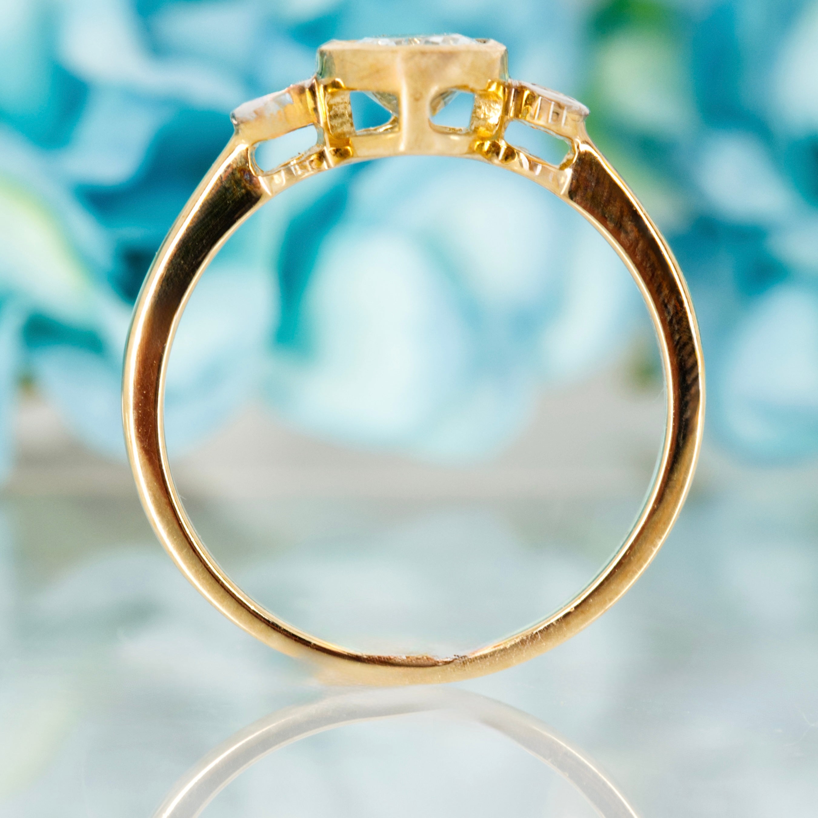 9ct Yellow Gold Oval Cut Aquamarine & Round Brilliant Cut Diamond Trilogy Ring