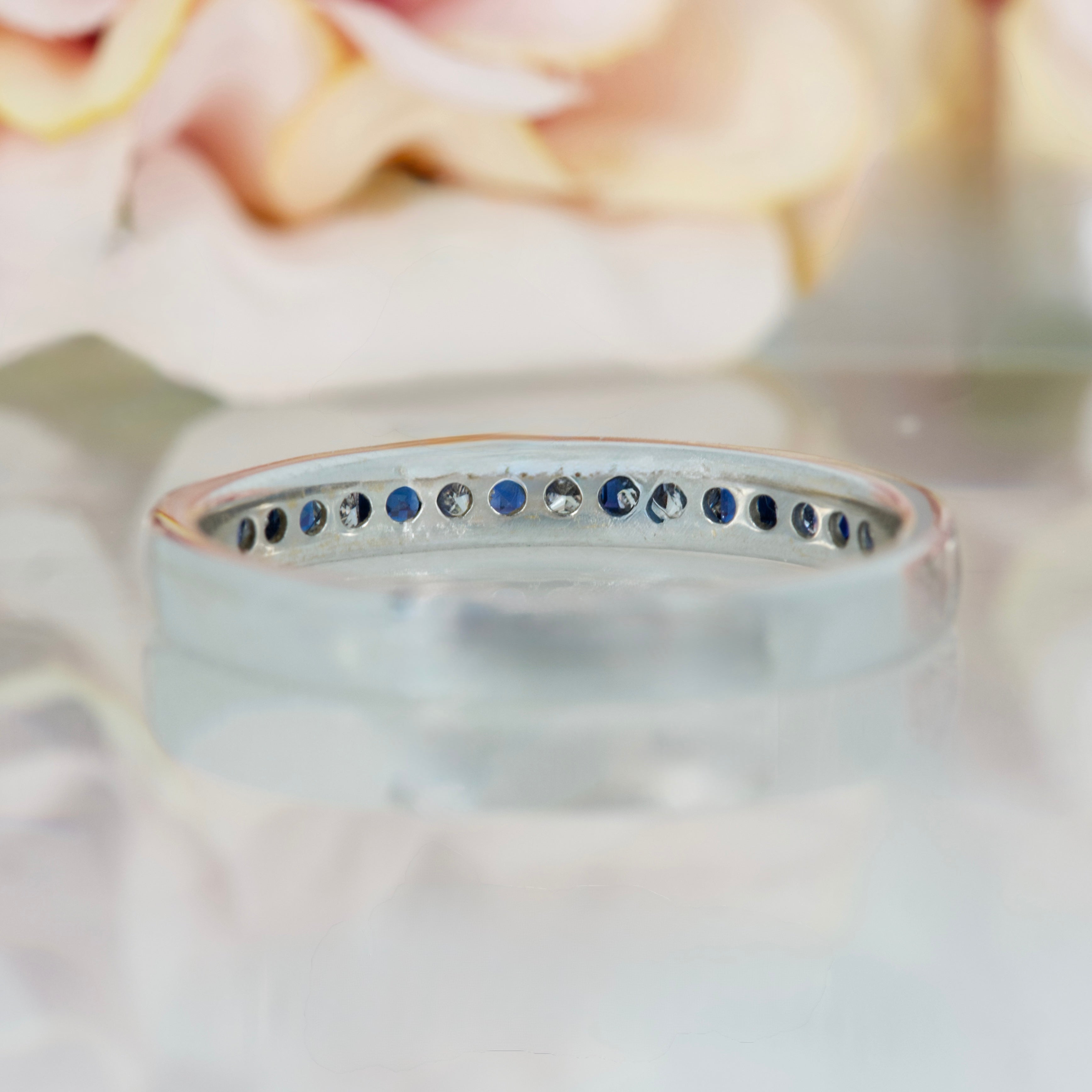 18ct White Gold Princess Cut Sapphire & Diamond Channel Set Half Eternity Ring