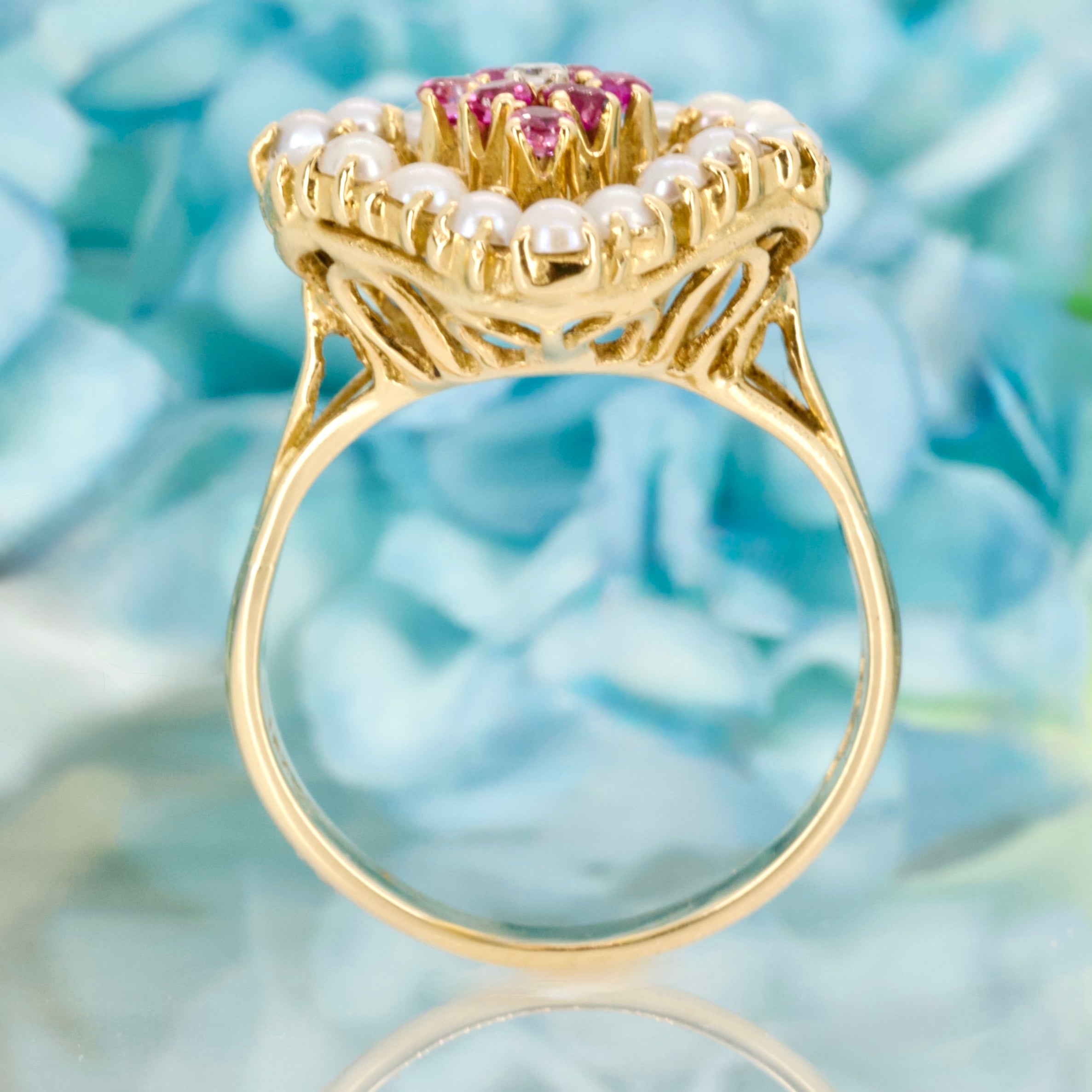 Pre-Loved 18ct Yellow Gold Pearl, Ruby & Diamond Set Dress Ring