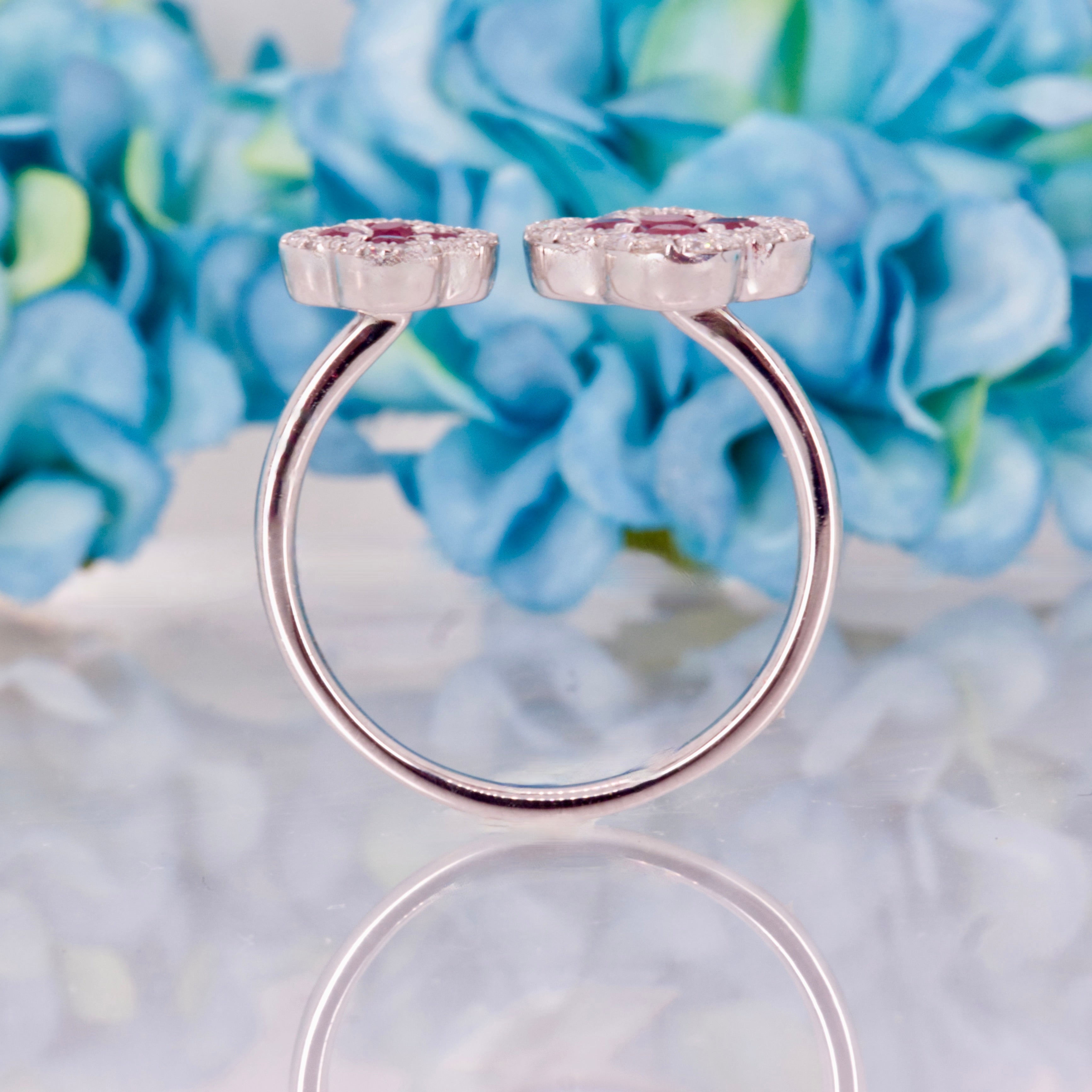 Platinum Round Cut Ruby & Diamond Double Clover Cluster Ring