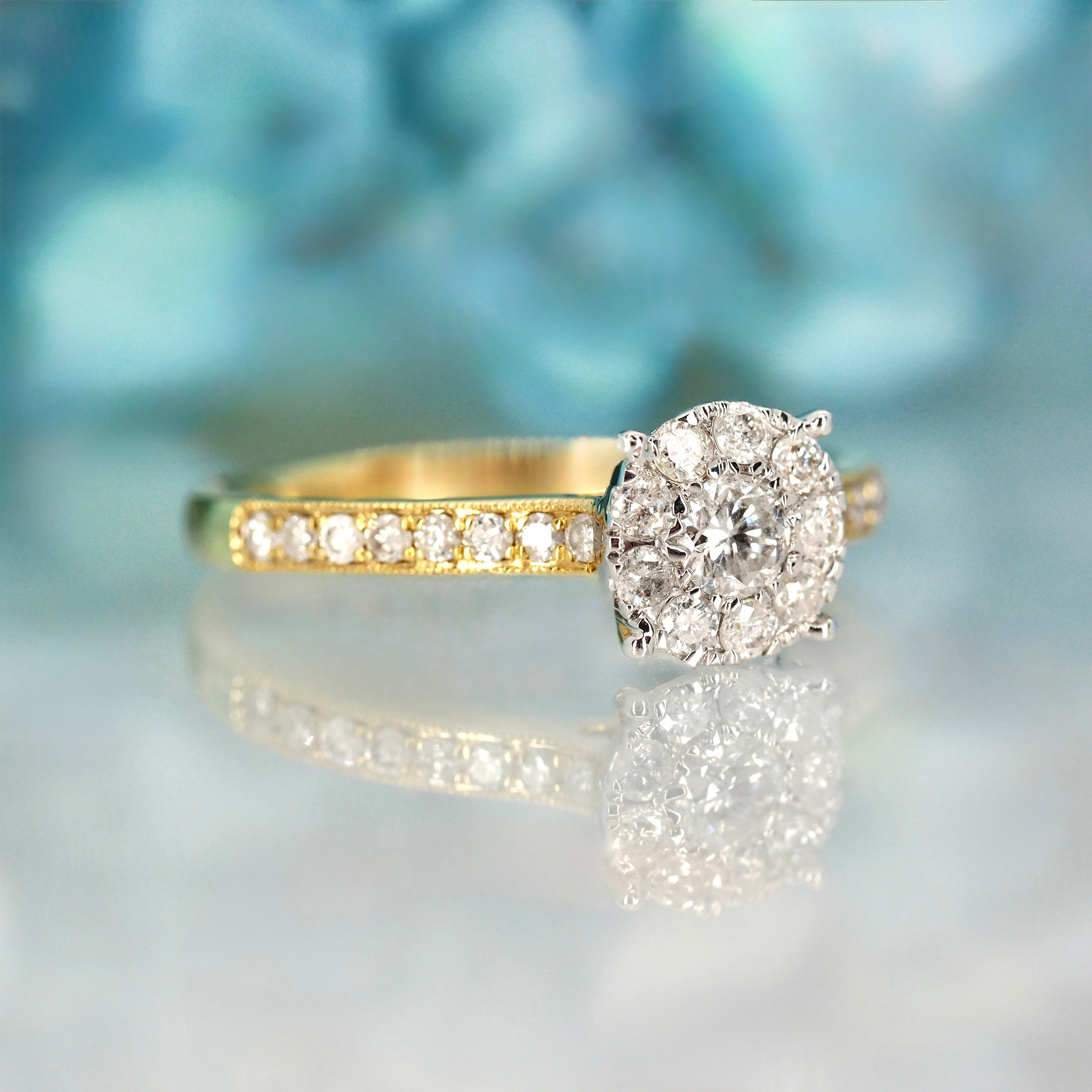 9ct Yellow Gold 0.52ct Round Brilliant Cut Diamond Cluster Ring