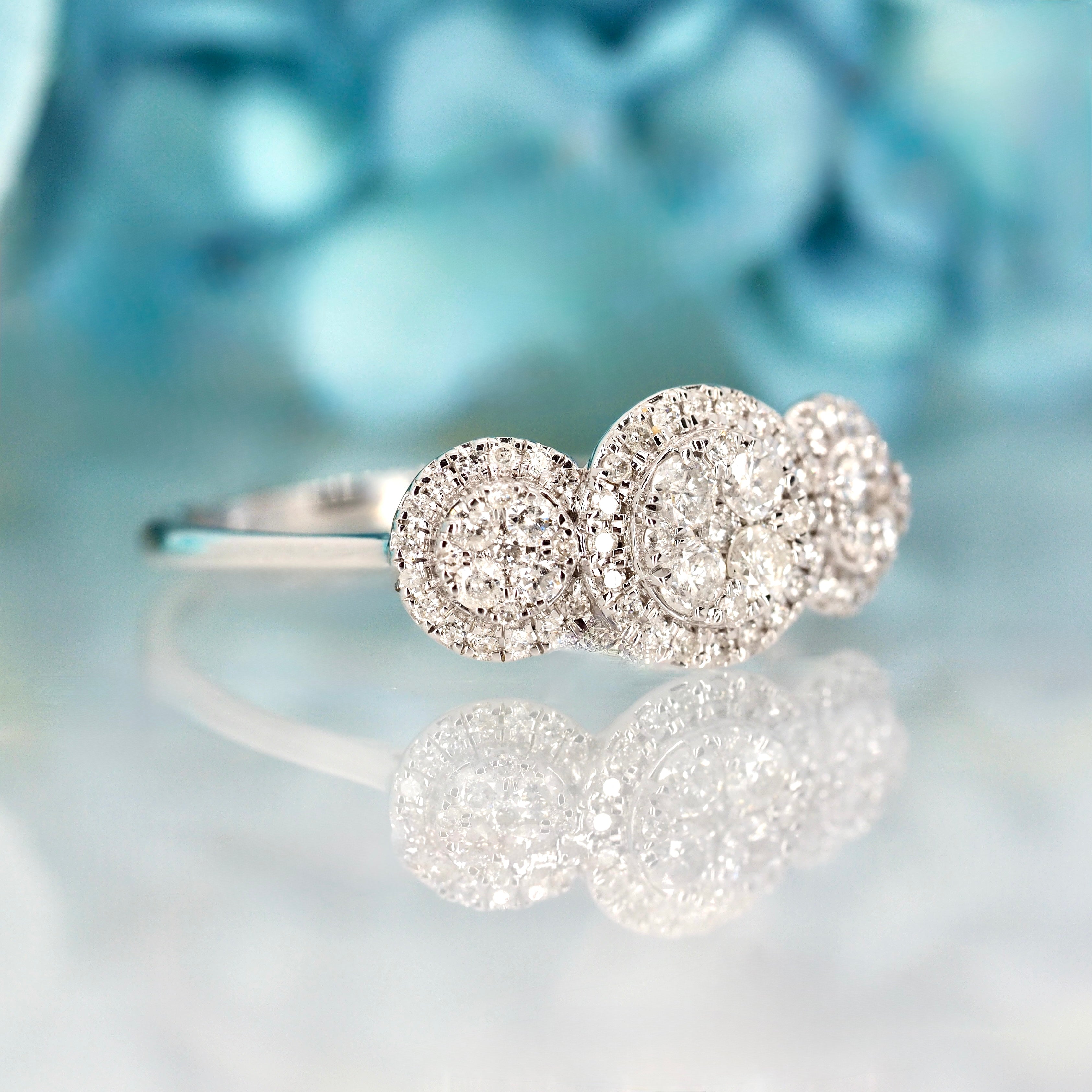 9ct White Gold 0.47ct Round Brilliant Cut Diamond Triple Cluster Ring
