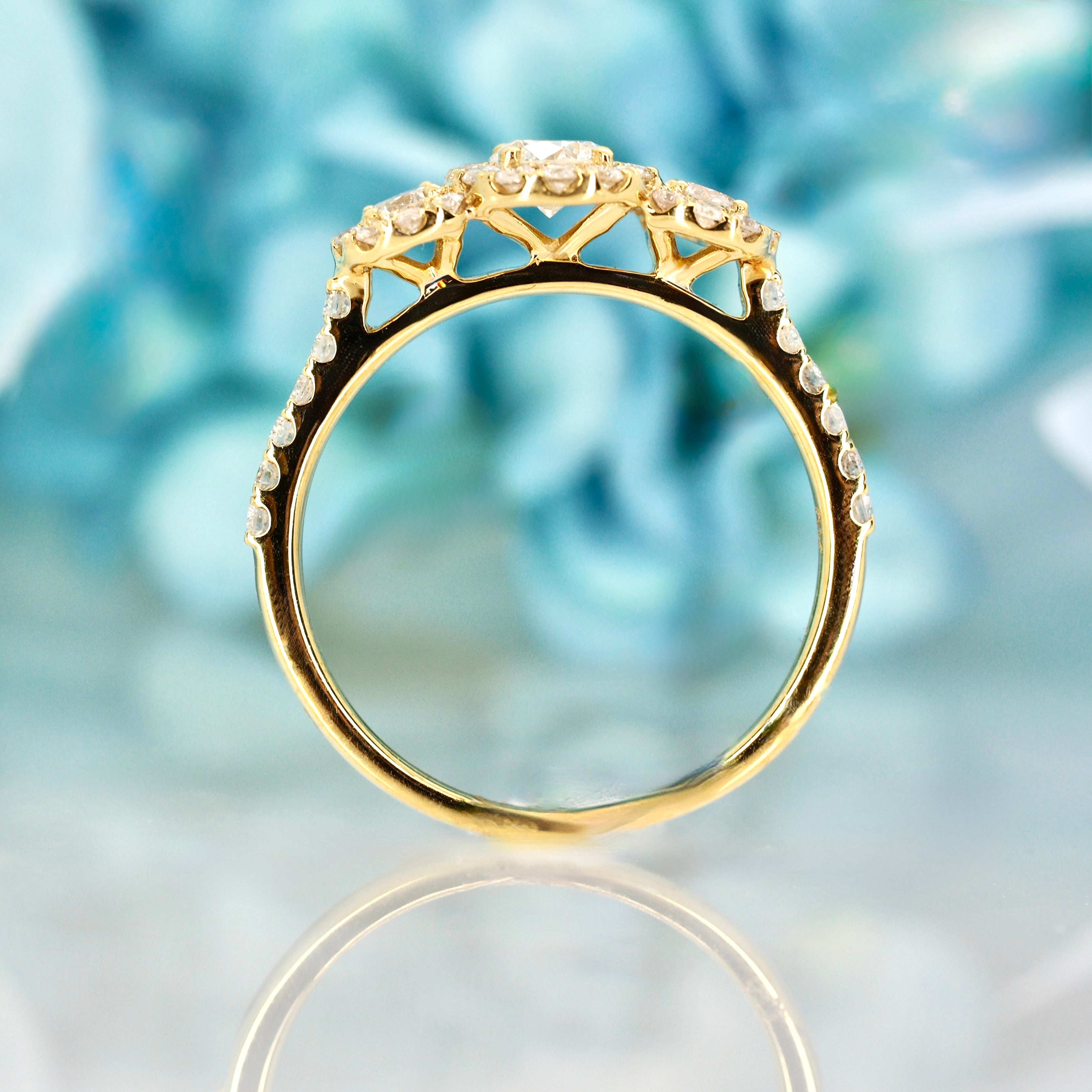 9ct Yellow Gold 0.75ct Round Brilliant Cut Diamond Triple Halo Cluster Ring