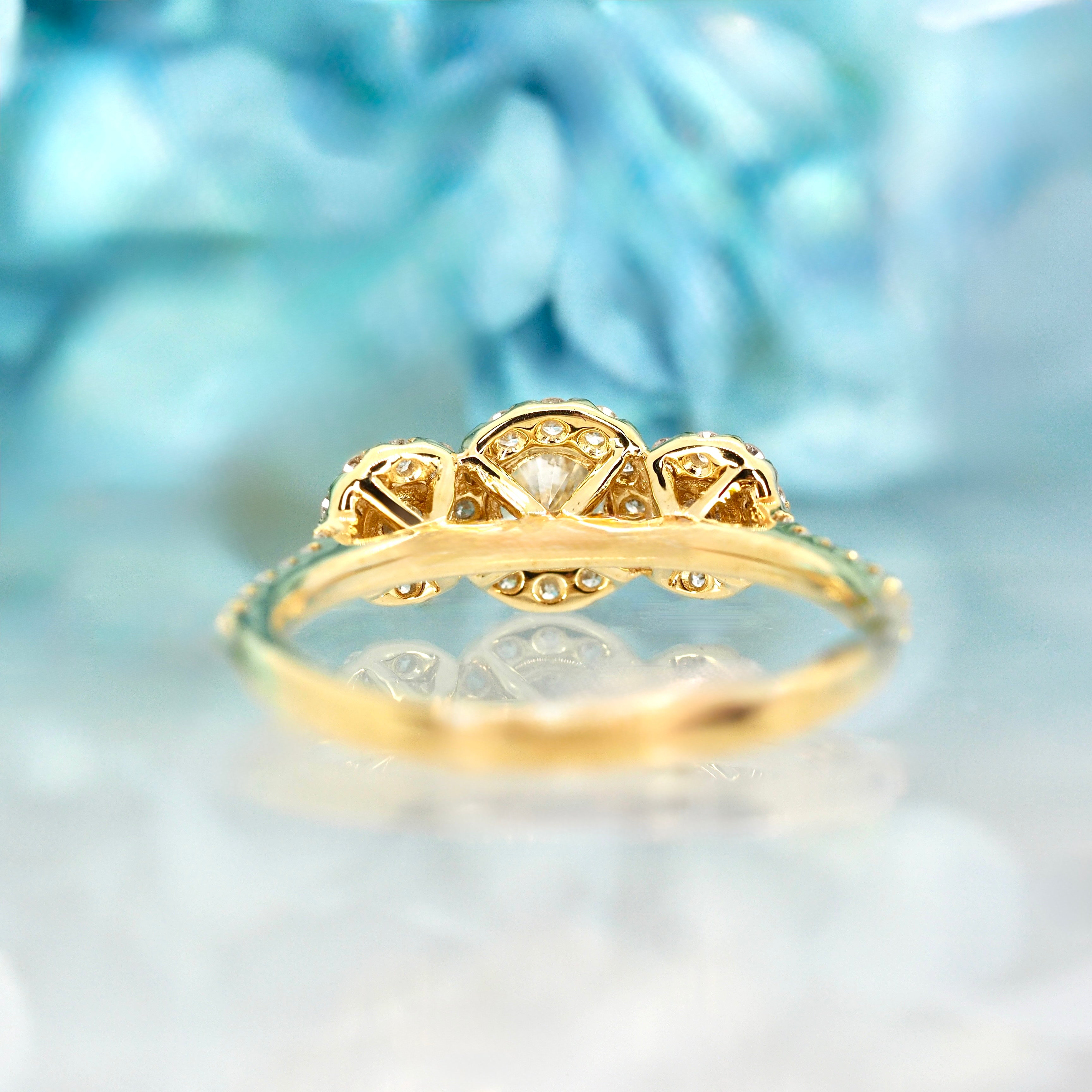 9ct Yellow Gold 0.75ct Round Brilliant Cut Diamond Triple Halo Cluster Ring