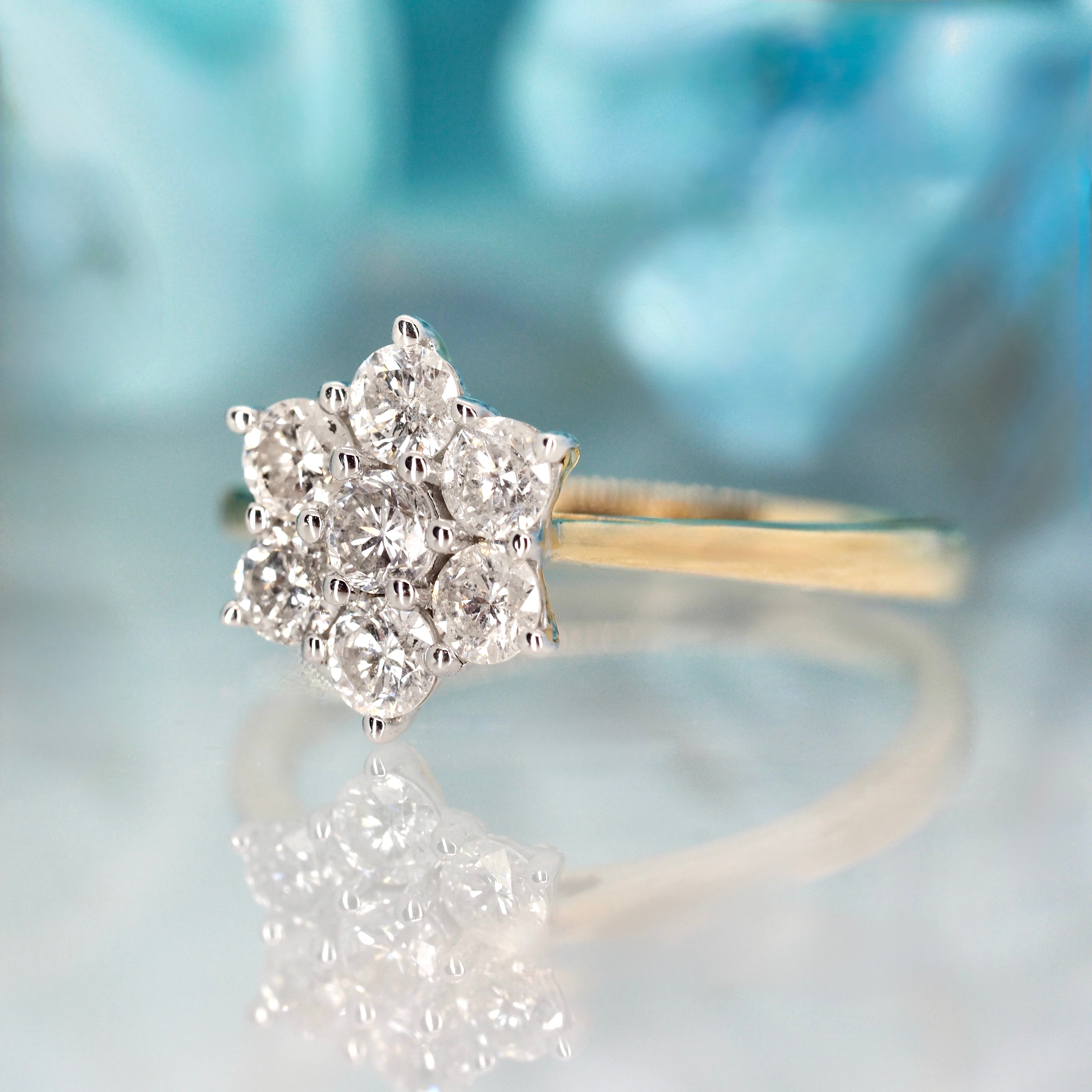 9ct Yellow Gold 1.02ct Round Brilliant Cut Diamond Cluster Ring