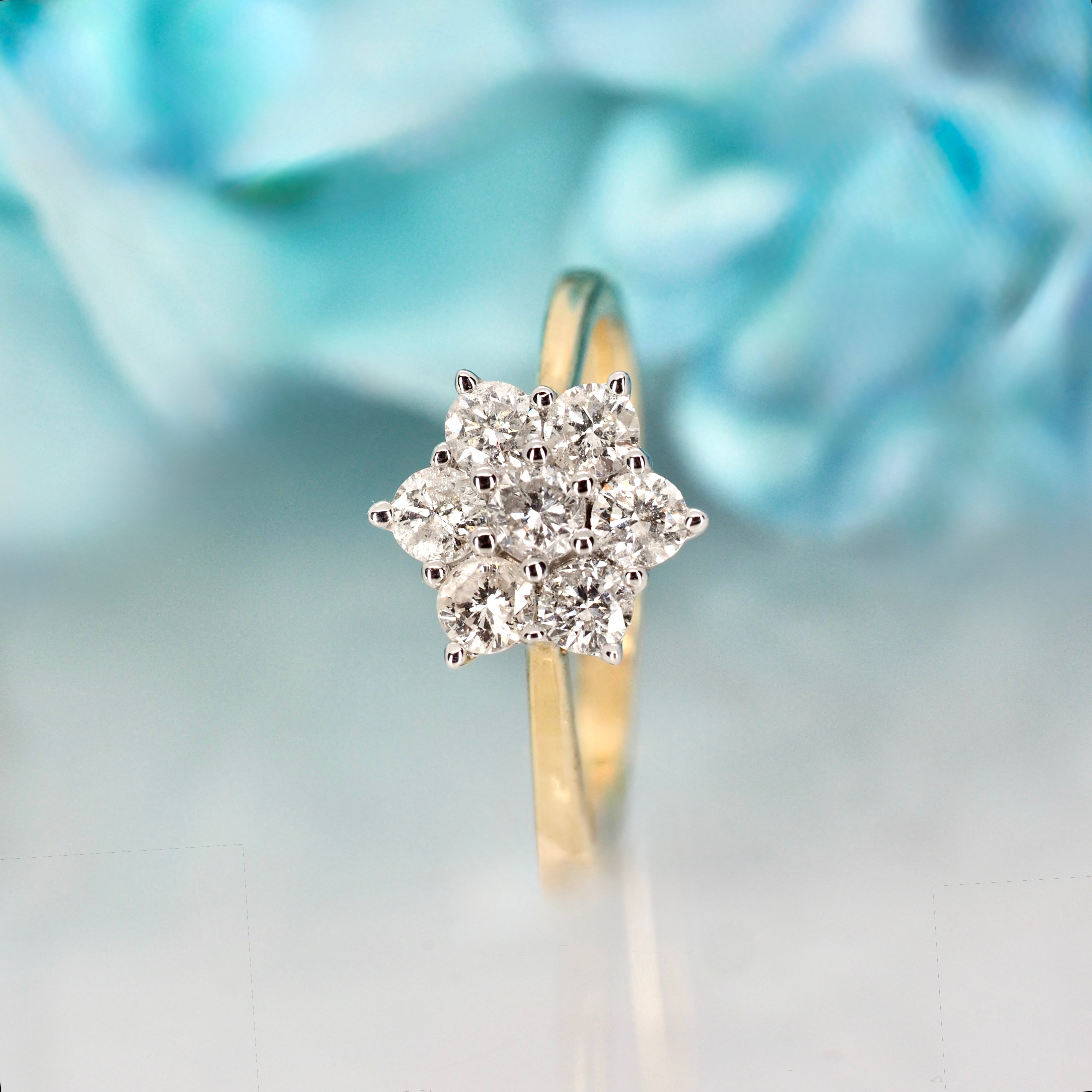 9ct Yellow Gold 1.02ct Round Brilliant Cut Diamond Cluster Ring