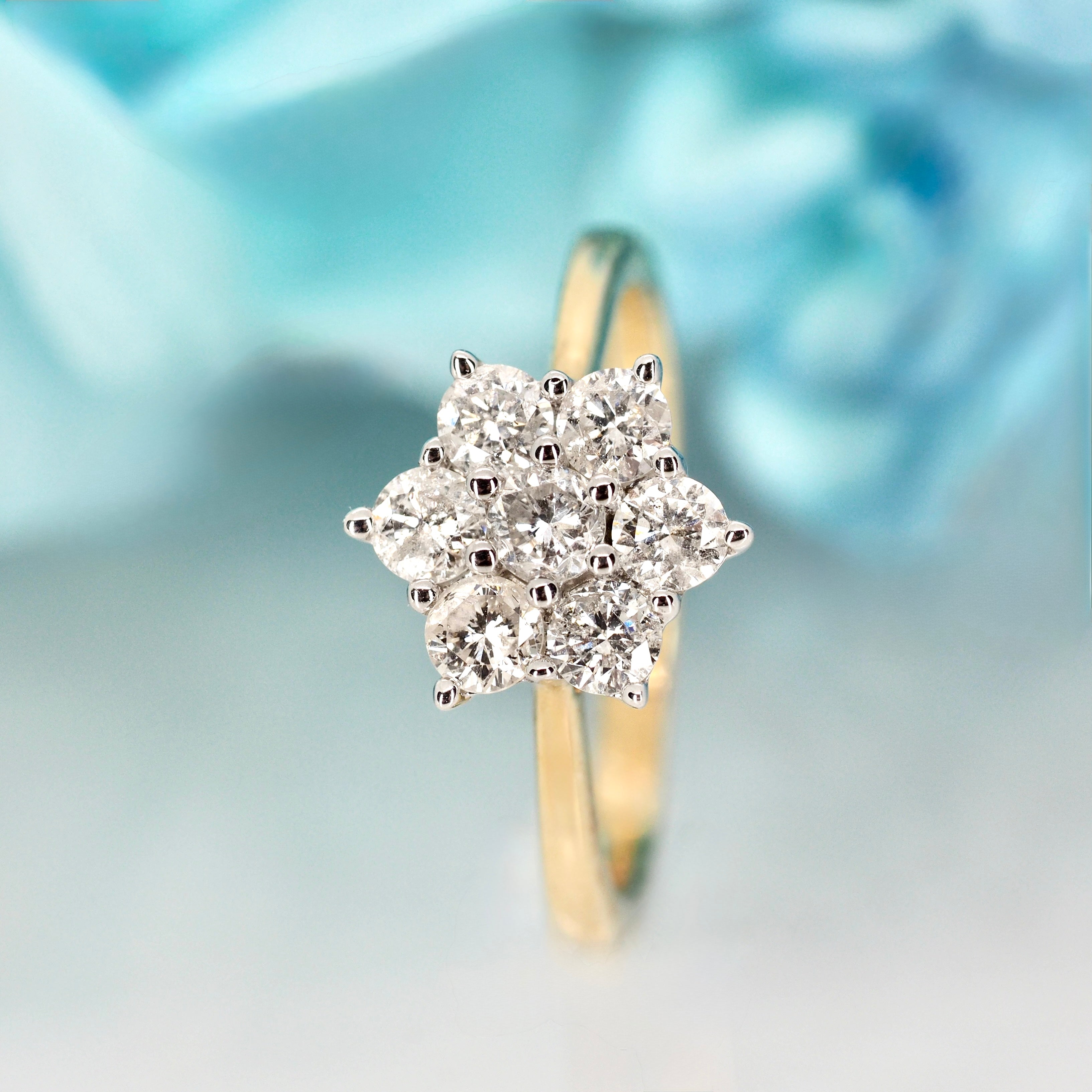 9ct Yellow Gold 1.02ct Round Brilliant Cut Diamond Cluster Ring