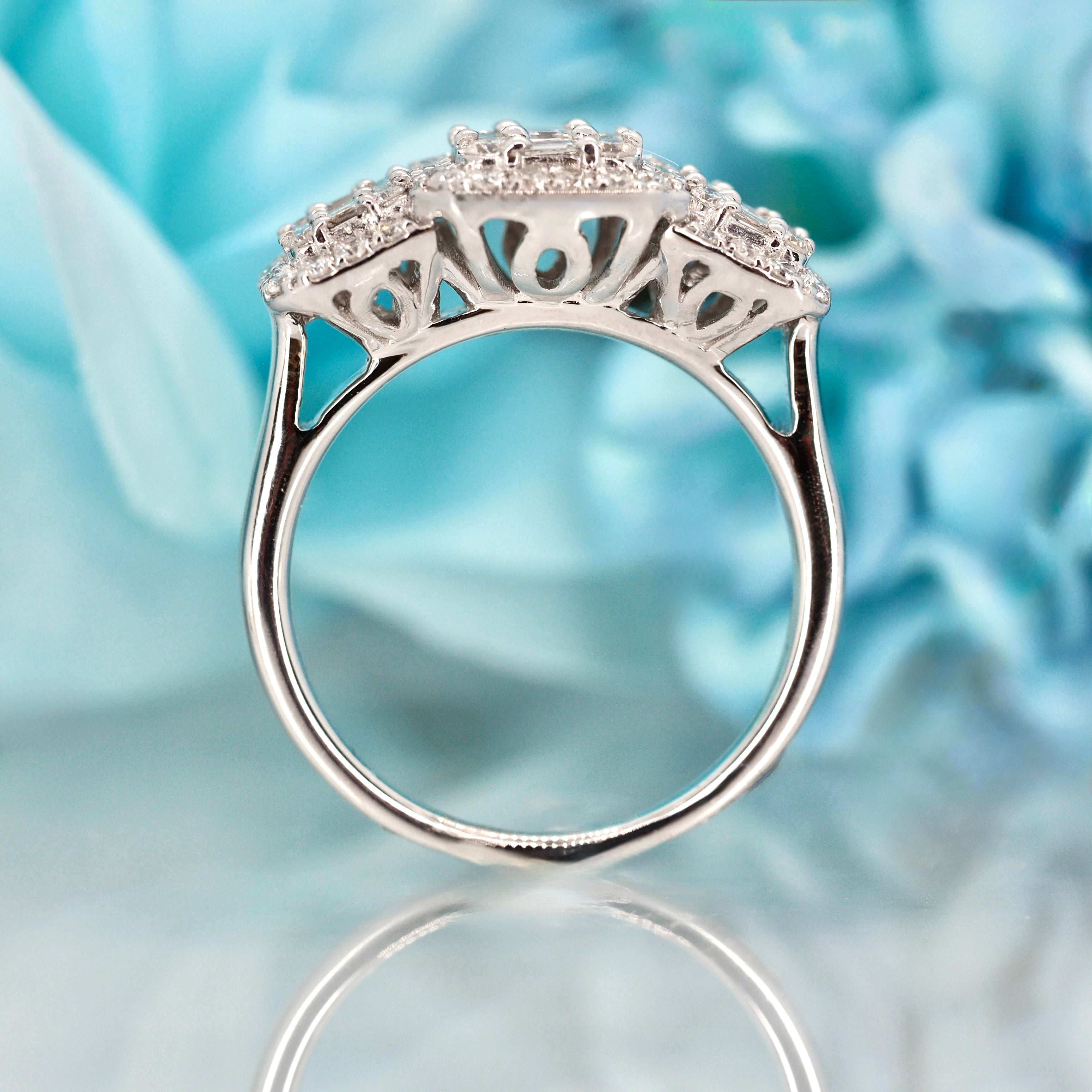 9ct White Gold 1.17ct Diamond Triple Cluster Ring