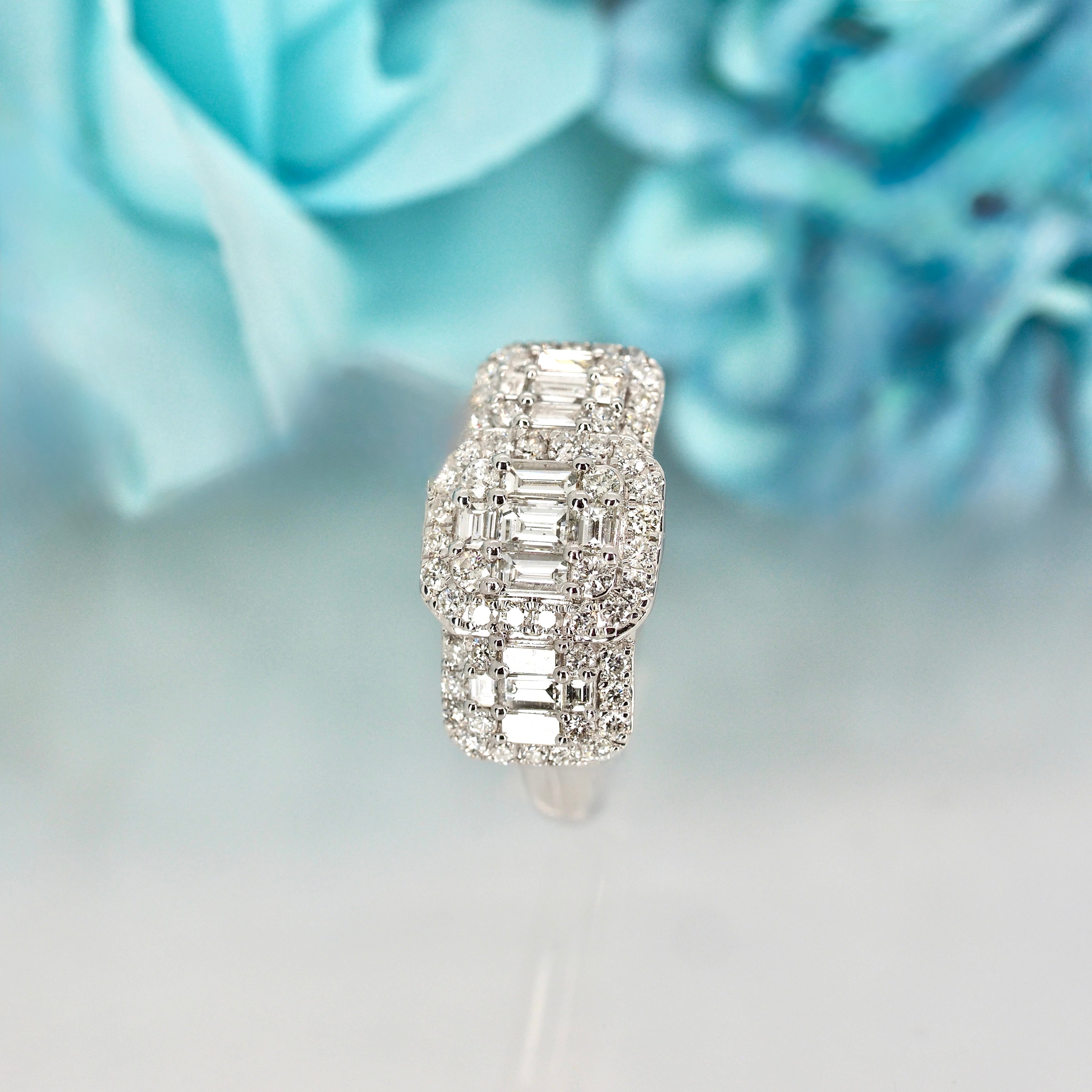 9ct White Gold 1.17ct Diamond Triple Cluster Ring