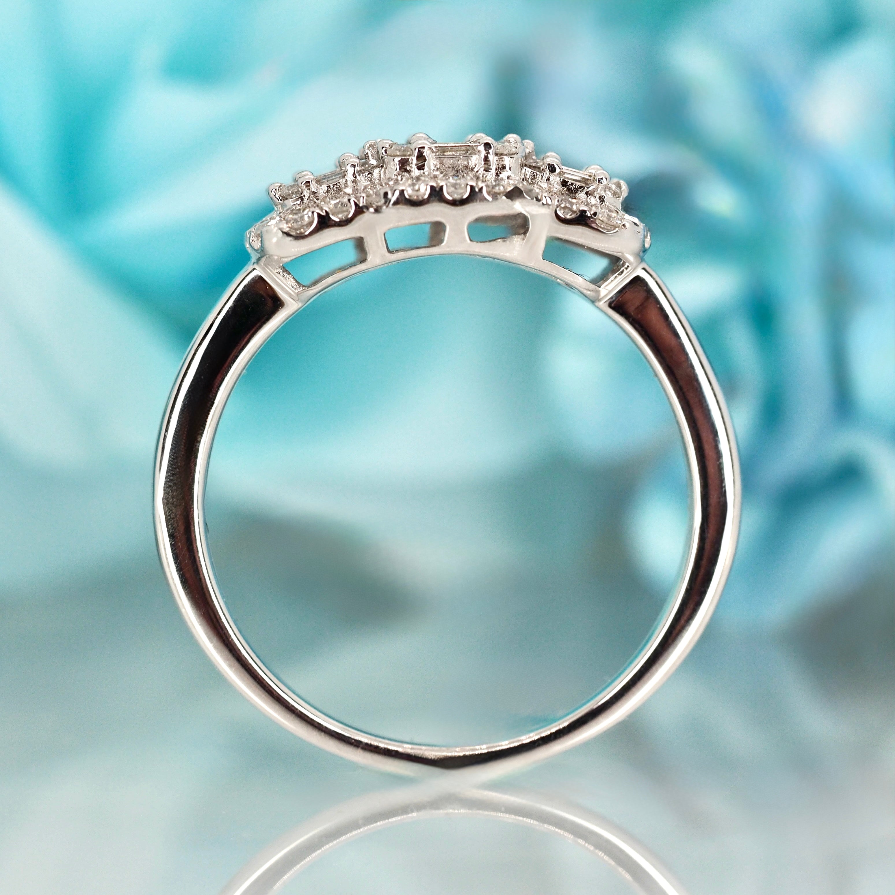 9ct White Gold 0.73ct Diamond Triple Cluster Ring