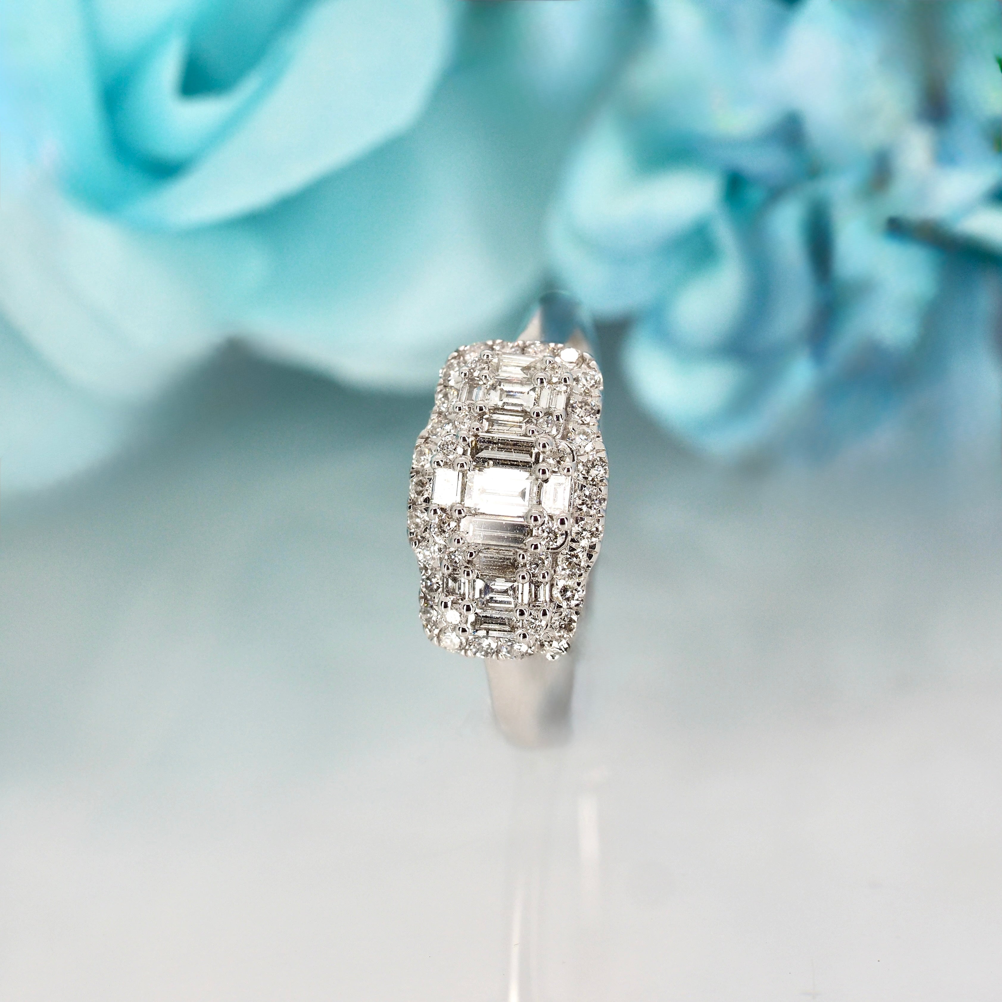 9ct White Gold 0.73ct Diamond Triple Cluster Ring