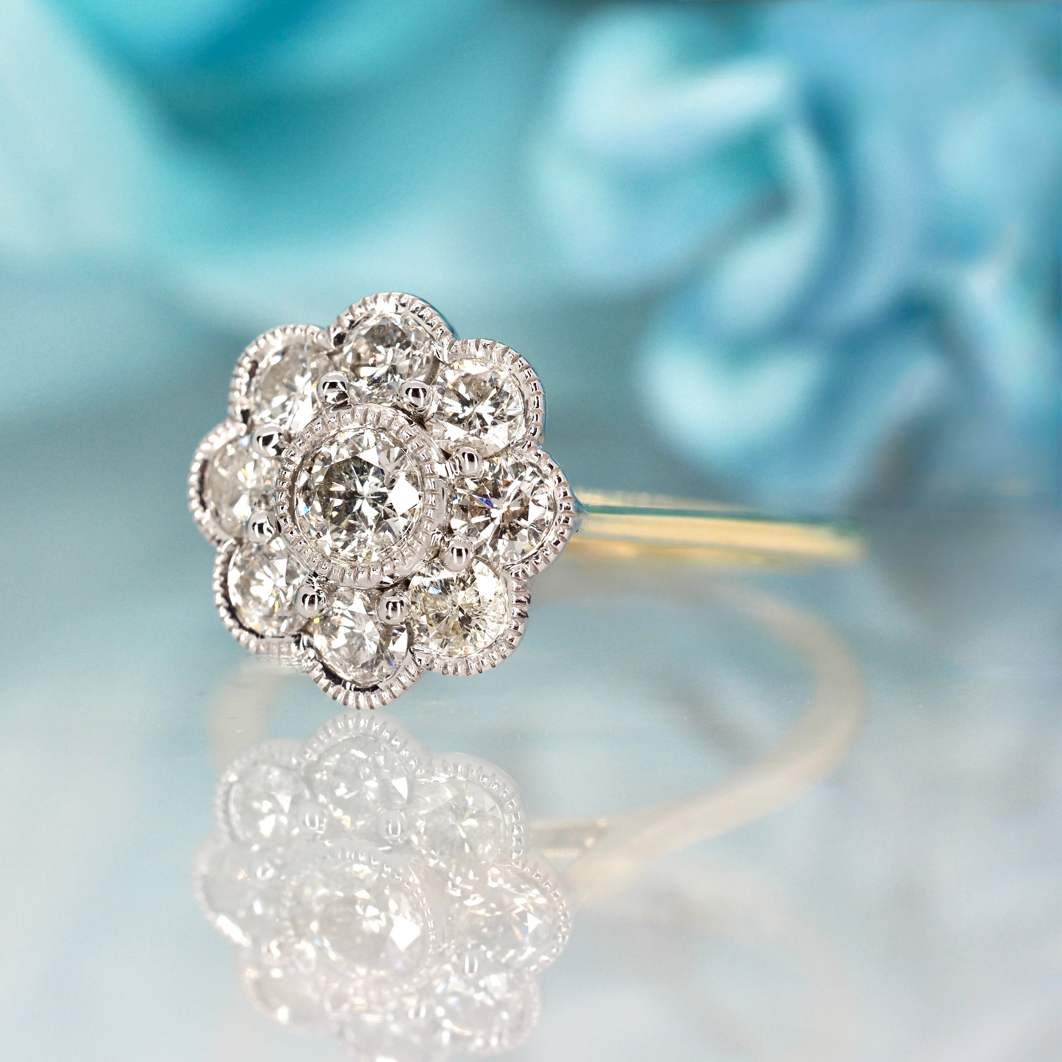 9ct Yellow Gold 0.98ct Round Brilliant Cut Diamond Cluster Ring
