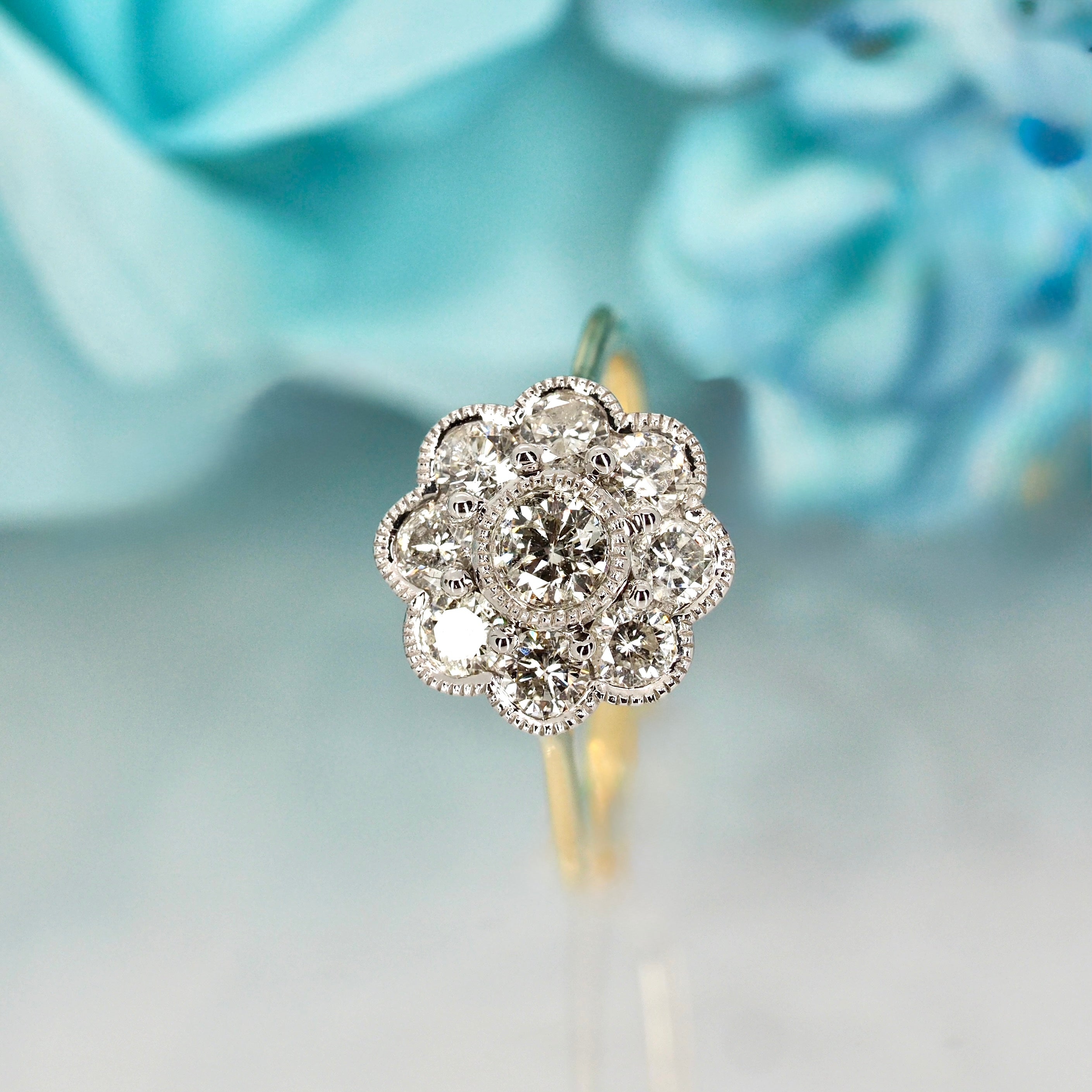 9ct Yellow Gold 0.98ct Round Brilliant Cut Diamond Cluster Ring