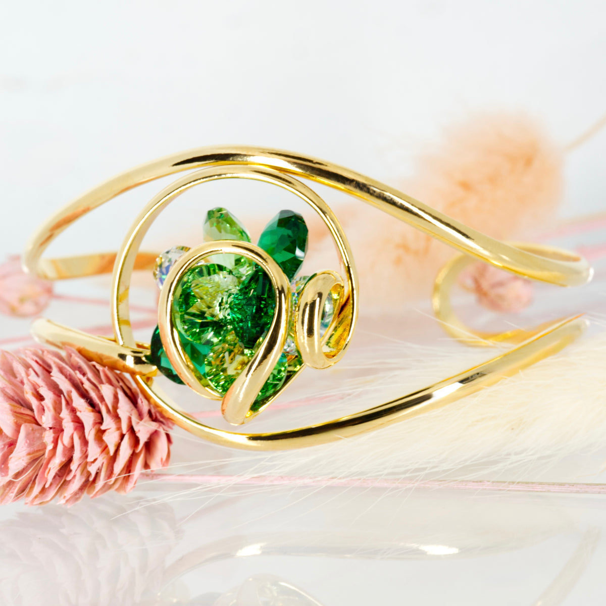 Andrea Marazzini Gold Plated Green Crystal Cuff Bangle
