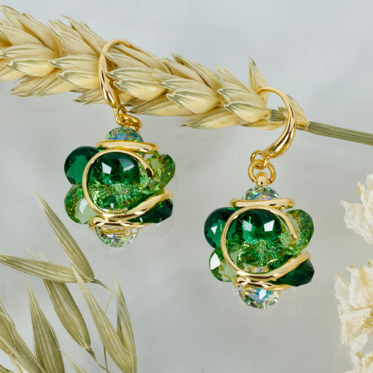 Andrea Marazzini Gold Plated Green Crystal Drop Earrings